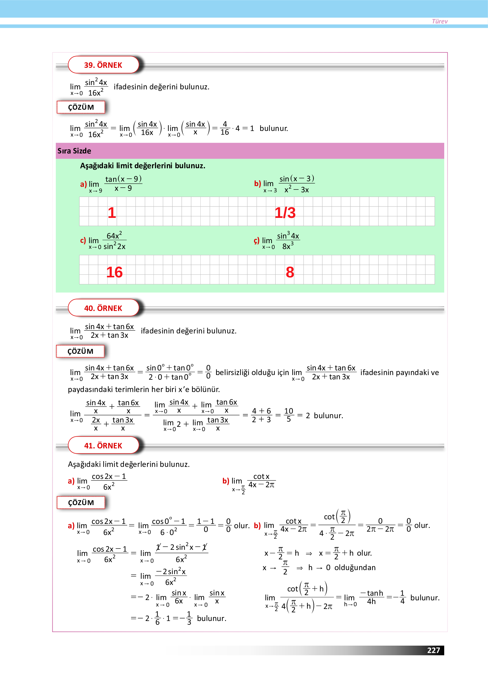 12. Sınıf Meb Yayınları Fen Lisesi Matematik Ders Kitabı Sayfa 227 Cevapları 12. Sınıf Meb Yayınları Fen Lisesi Matematik Ders Kitabı Sayfa 227 Cevapları