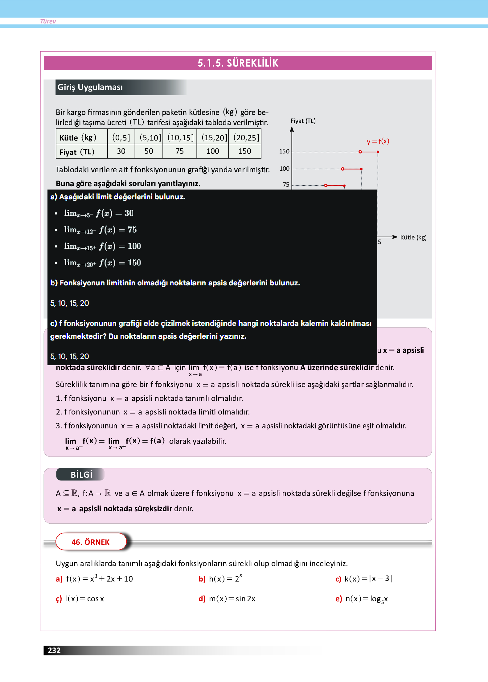 12. Sınıf Meb Yayınları Fen Lisesi Matematik Ders Kitabı Sayfa 232 Cevapları
