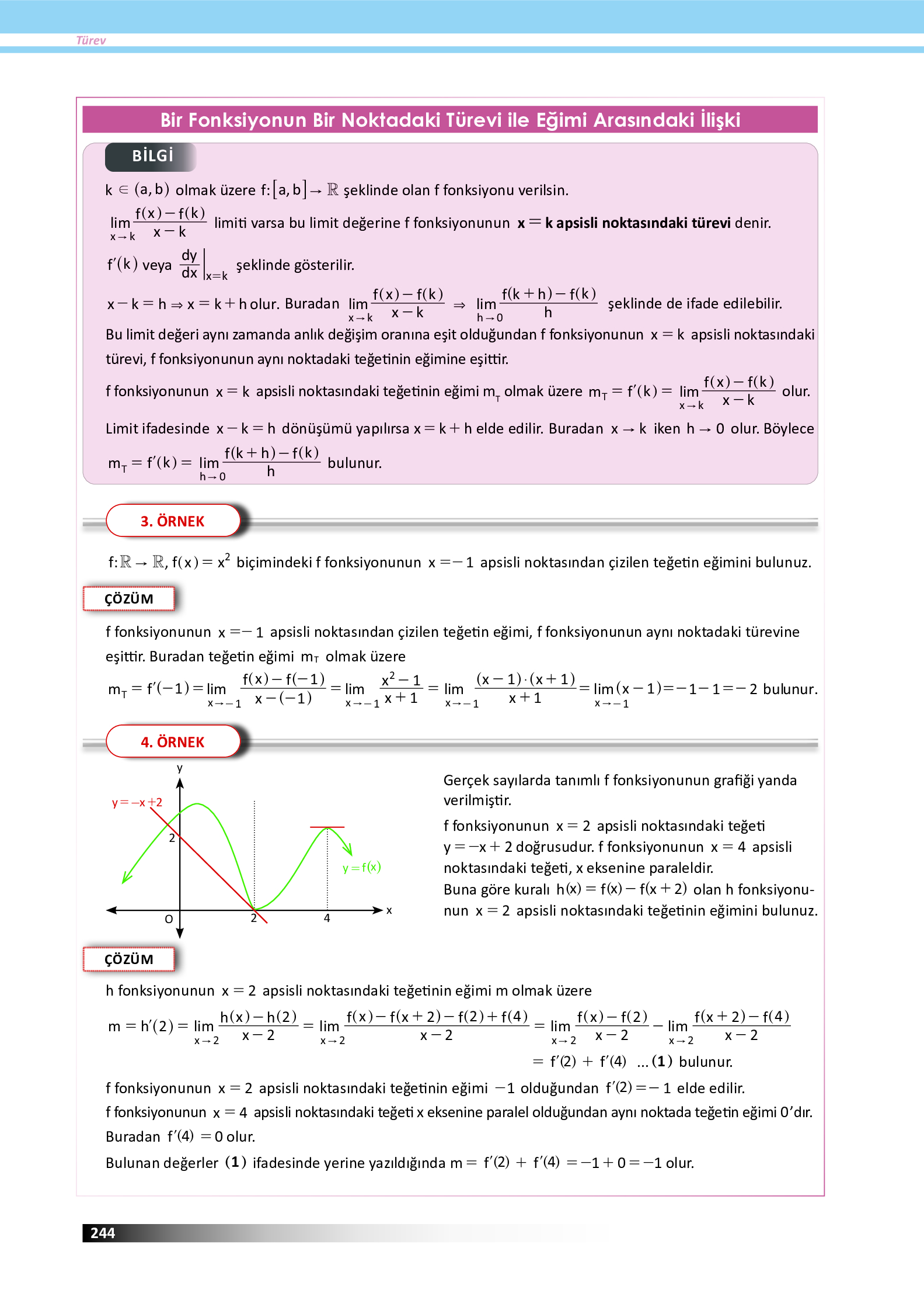 12. Sınıf Meb Yayınları Fen Lisesi Matematik Ders Kitabı Sayfa 244 Cevapları