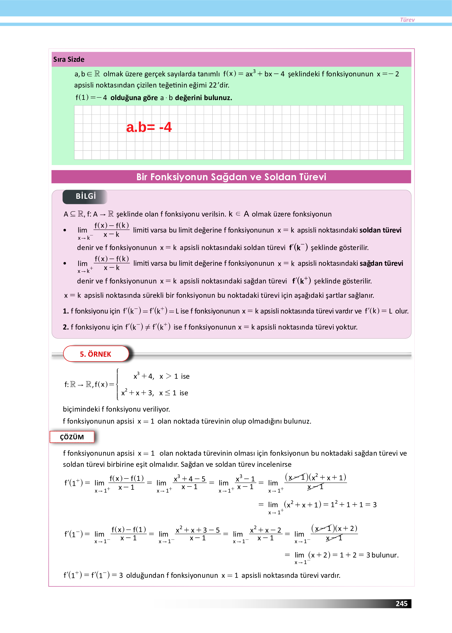 12. Sınıf Meb Yayınları Fen Lisesi Matematik Ders Kitabı Sayfa 245 Cevapları
