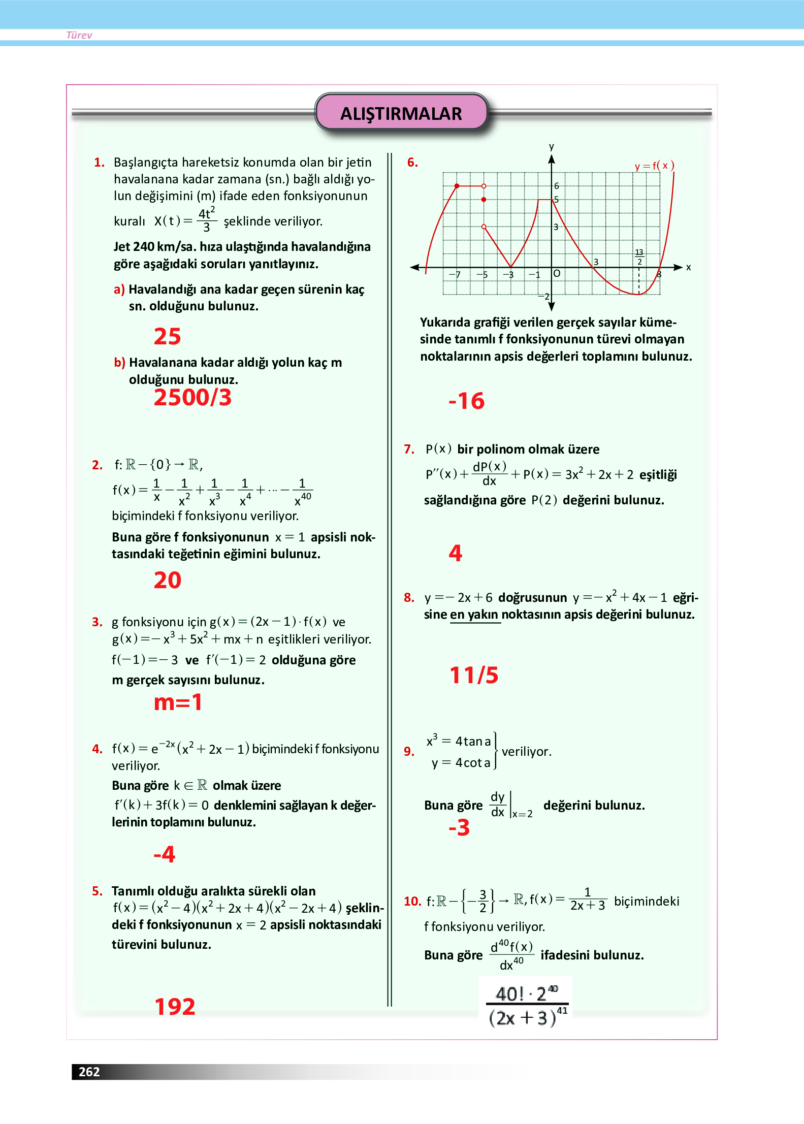 12. Sınıf Meb Yayınları Fen Lisesi Matematik Ders Kitabı Sayfa 262 Cevapları