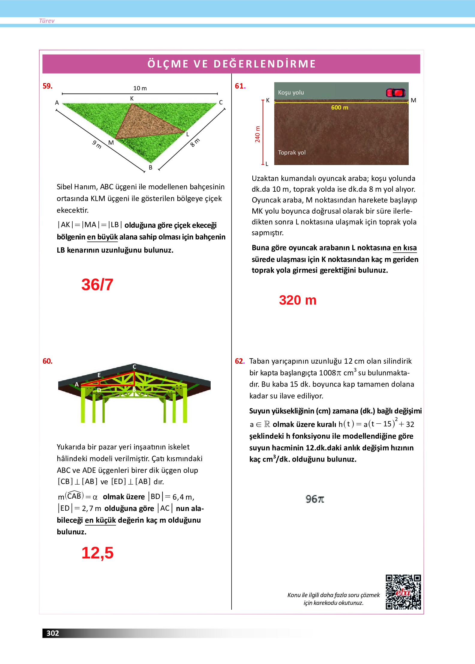 12. Sınıf Meb Yayınları Fen Lisesi Matematik Ders Kitabı Sayfa 302 Cevapları