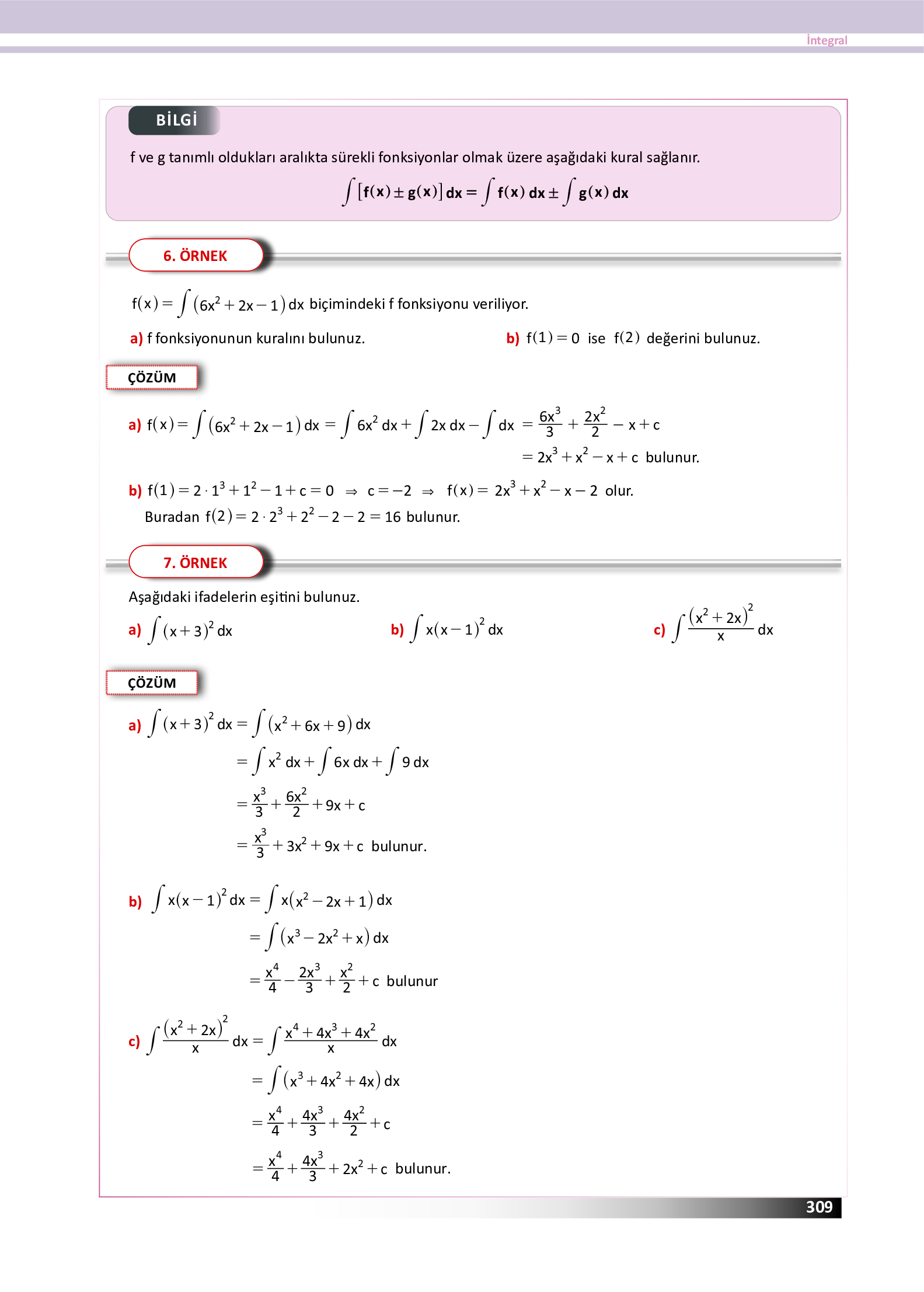 12. Sınıf Meb Yayınları Fen Lisesi Matematik Ders Kitabı Sayfa 309 Cevapları