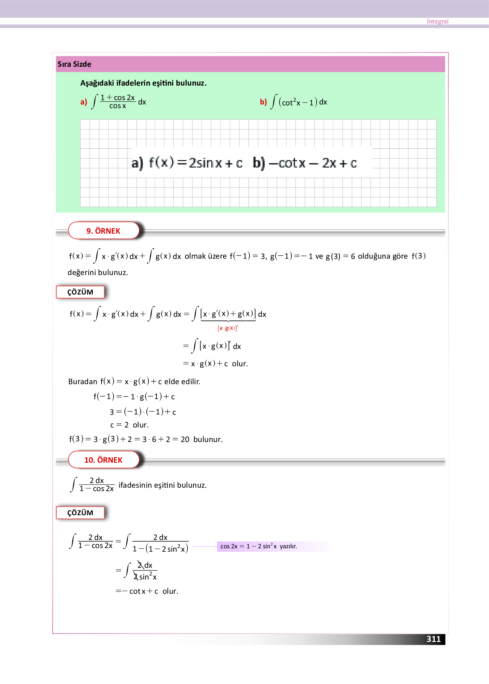 12. Sınıf Meb Yayınları Fen Lisesi Matematik Ders Kitabı Sayfa 311 Cevapları