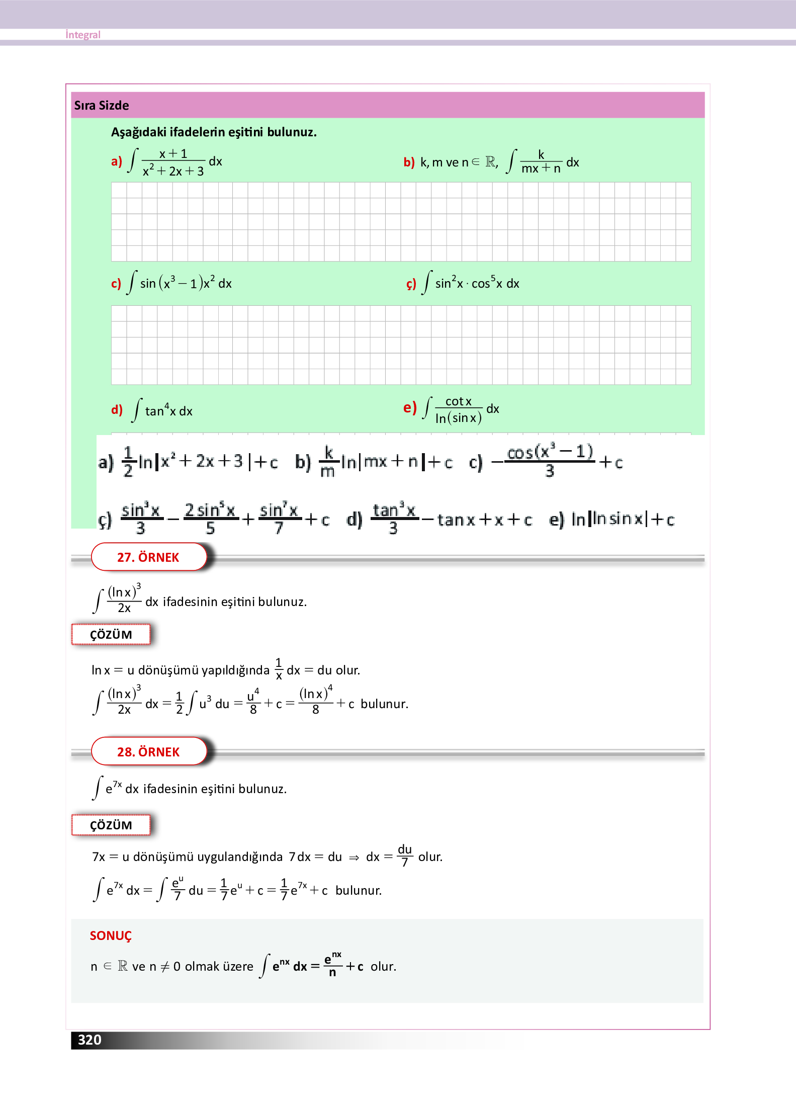 12. Sınıf Meb Yayınları Fen Lisesi Matematik Ders Kitabı Sayfa 320 Cevapları