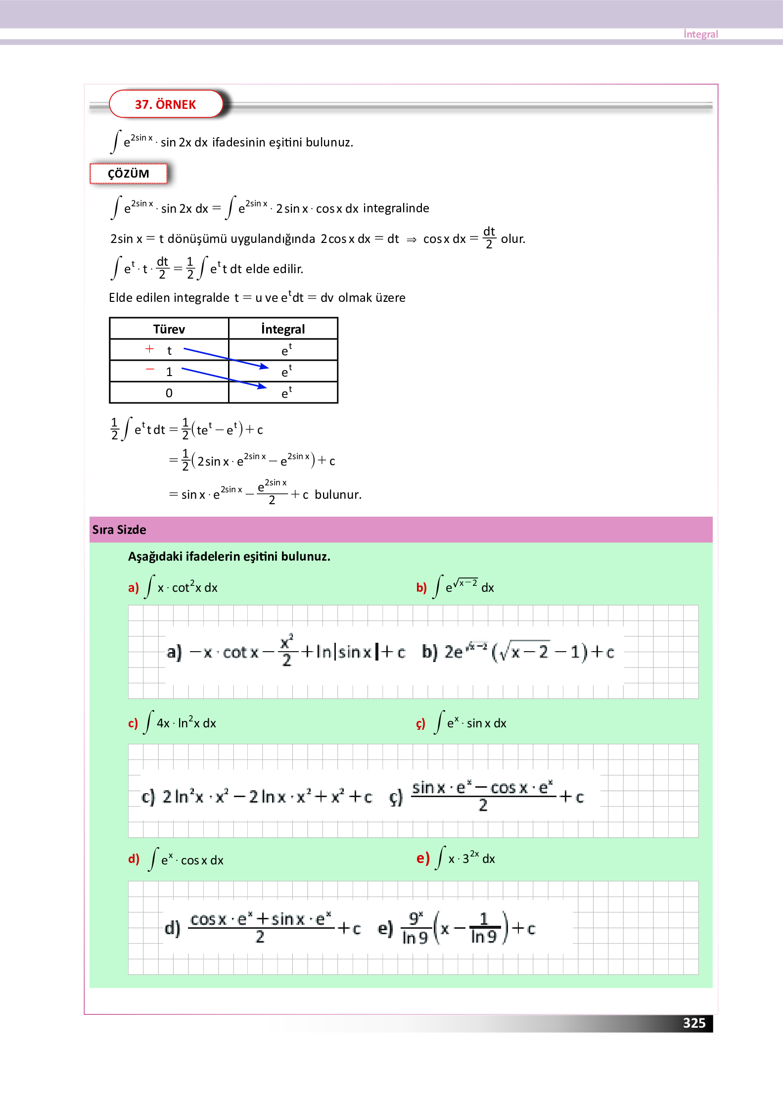 12. Sınıf Meb Yayınları Fen Lisesi Matematik Ders Kitabı Sayfa 325 Cevapları