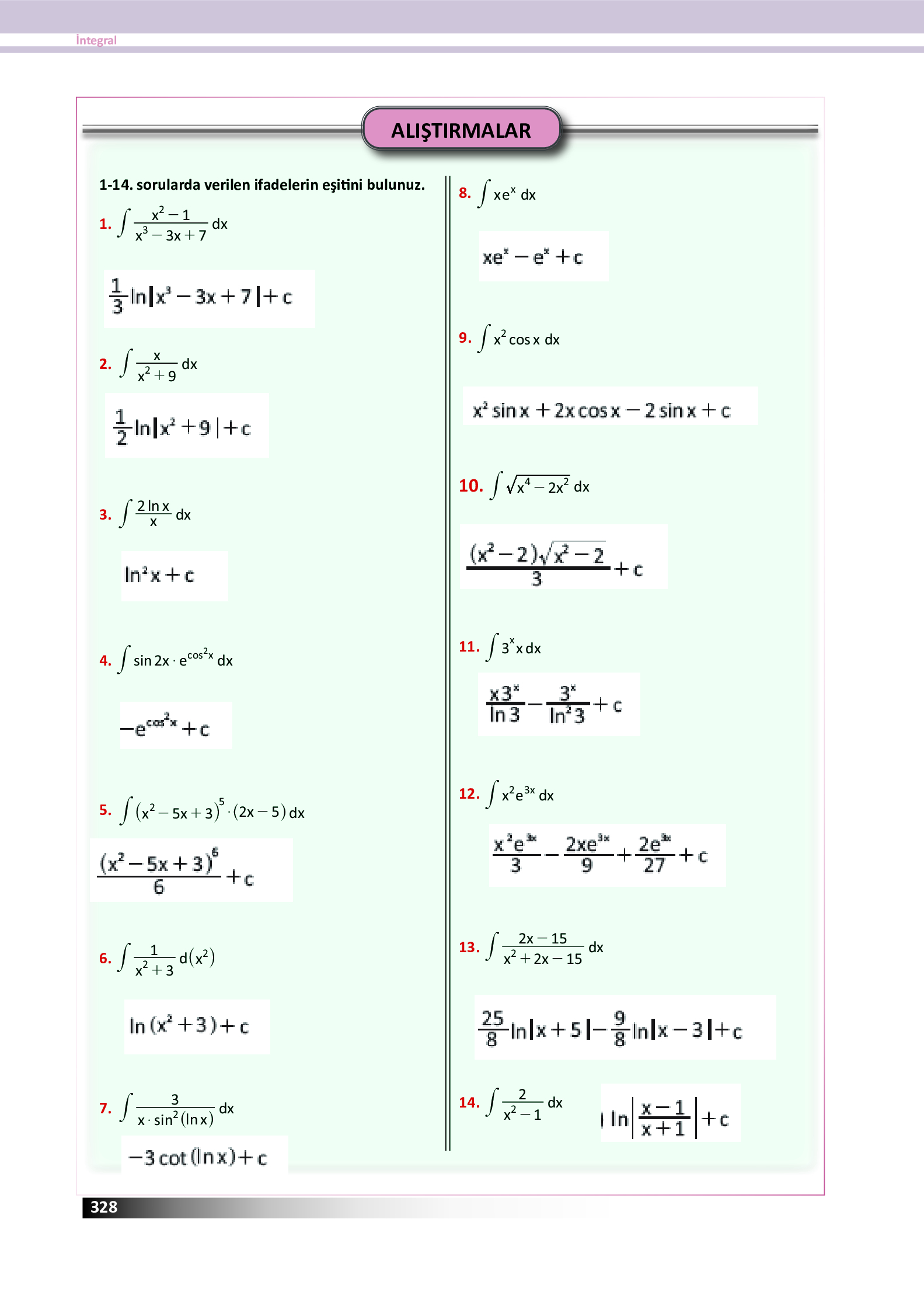 12. Sınıf Meb Yayınları Fen Lisesi Matematik Ders Kitabı Sayfa 328 Cevapları