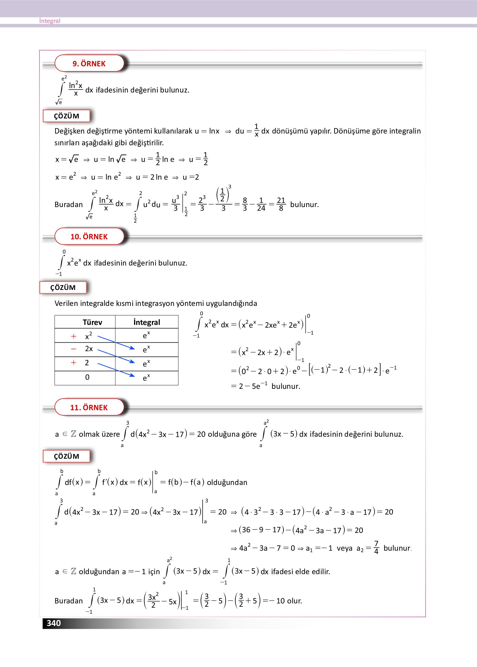 12. Sınıf Meb Yayınları Fen Lisesi Matematik Ders Kitabı Sayfa 340 Cevapları
