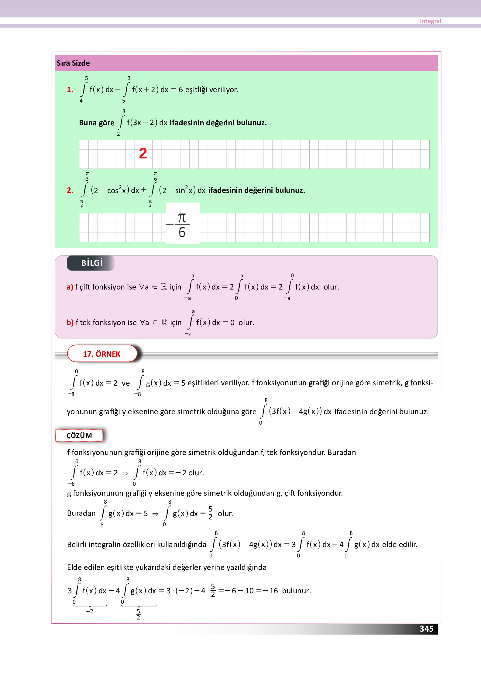 12. Sınıf Meb Yayınları Fen Lisesi Matematik Ders Kitabı Sayfa 345 Cevapları