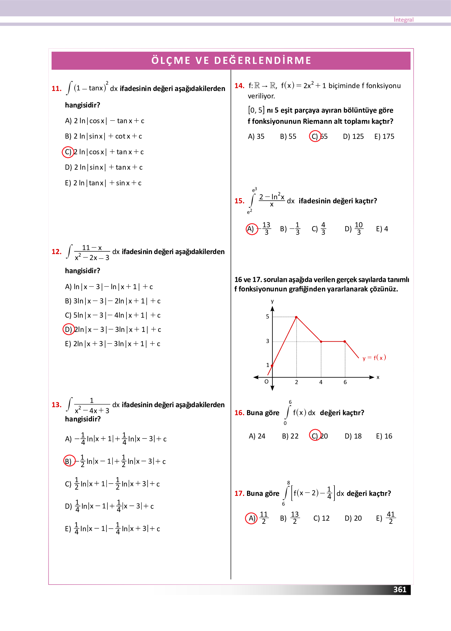 12. Sınıf Meb Yayınları Fen Lisesi Matematik Ders Kitabı Sayfa 361 Cevapları