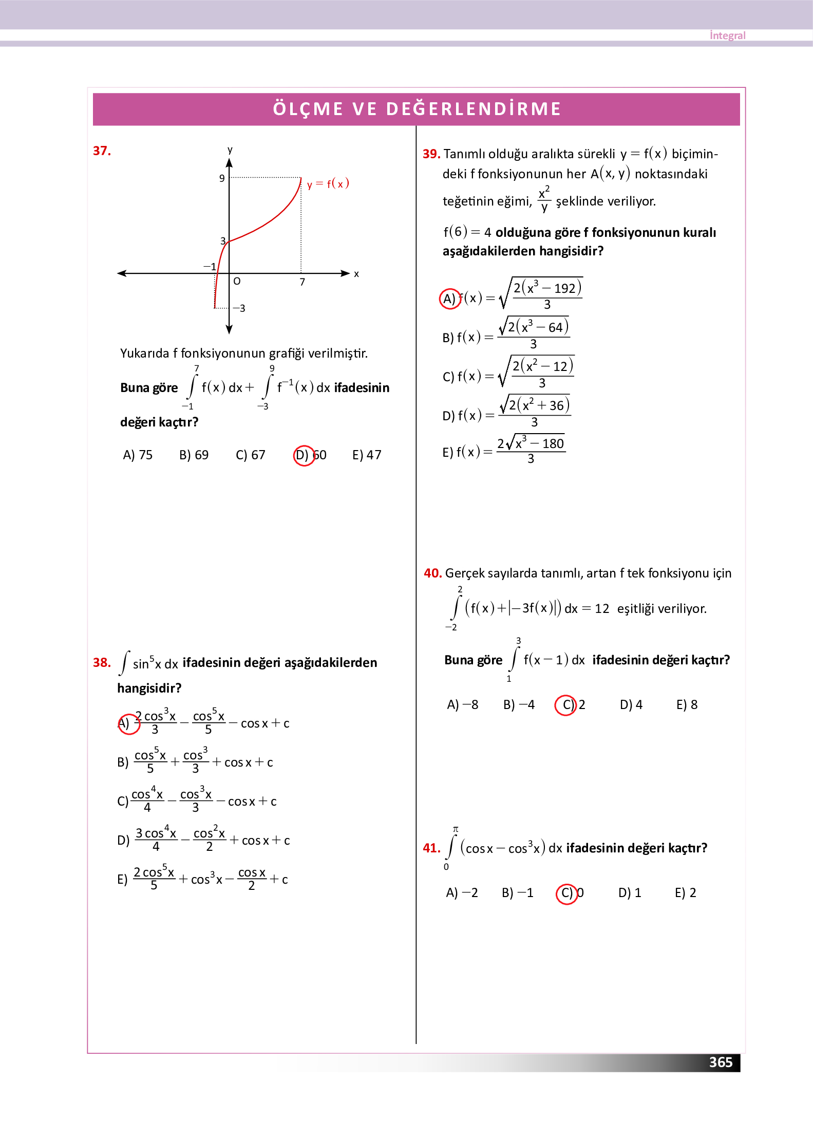12. Sınıf Meb Yayınları Fen Lisesi Matematik Ders Kitabı Sayfa 365 Cevapları
