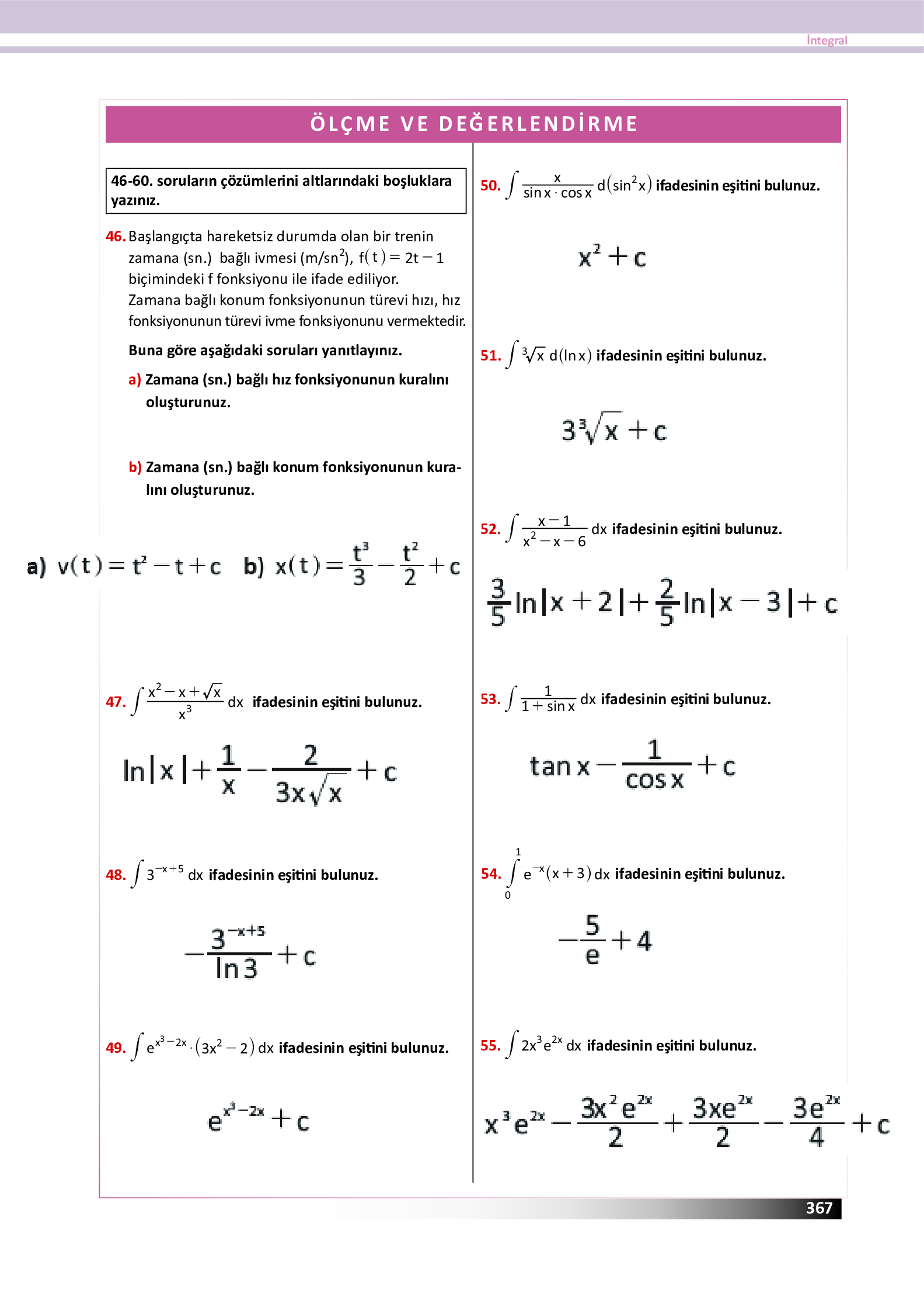 12. Sınıf Meb Yayınları Fen Lisesi Matematik Ders Kitabı Sayfa 367 Cevapları