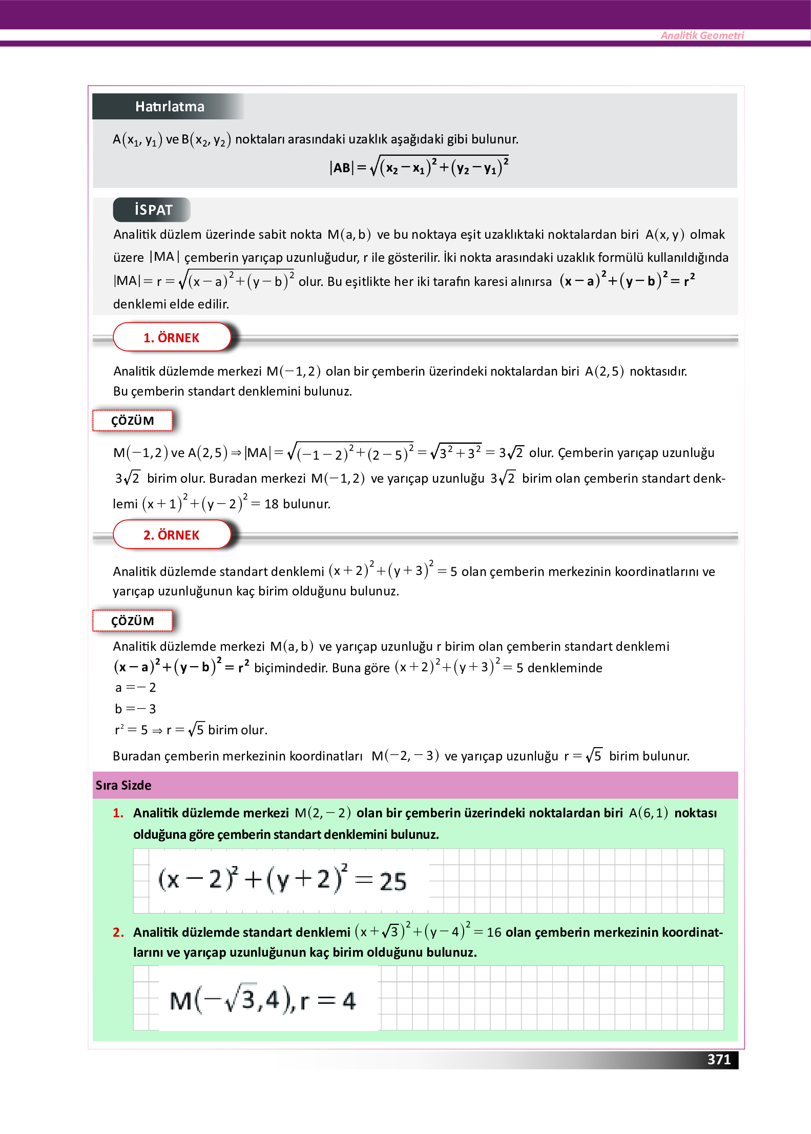 12. Sınıf Meb Yayınları Fen Lisesi Matematik Ders Kitabı Sayfa 371 Cevapları