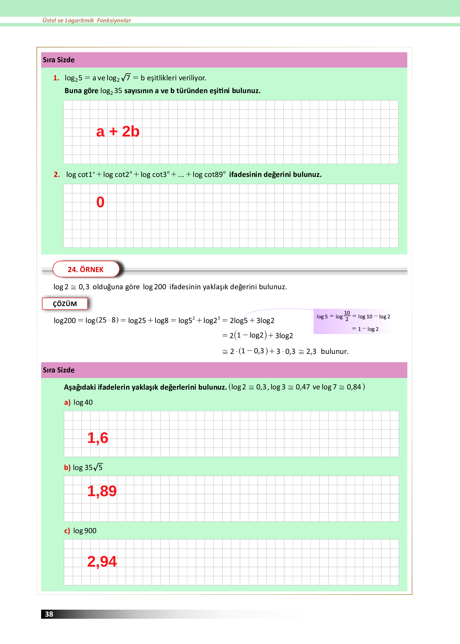 12. Sınıf Meb Yayınları Fen Lisesi Matematik Ders Kitabı Sayfa 38 Cevapları