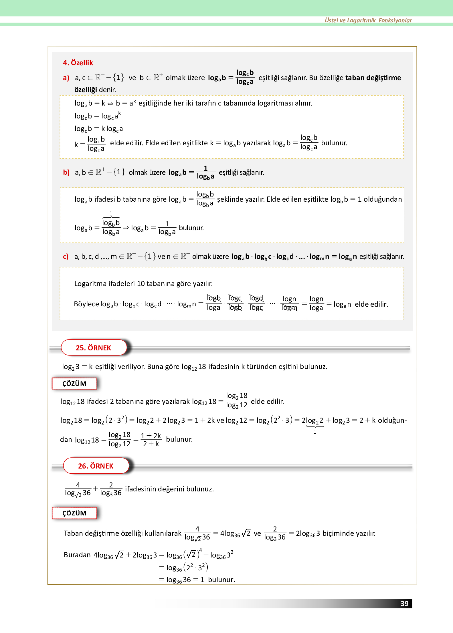 12. Sınıf Meb Yayınları Fen Lisesi Matematik Ders Kitabı Sayfa 39 Cevapları