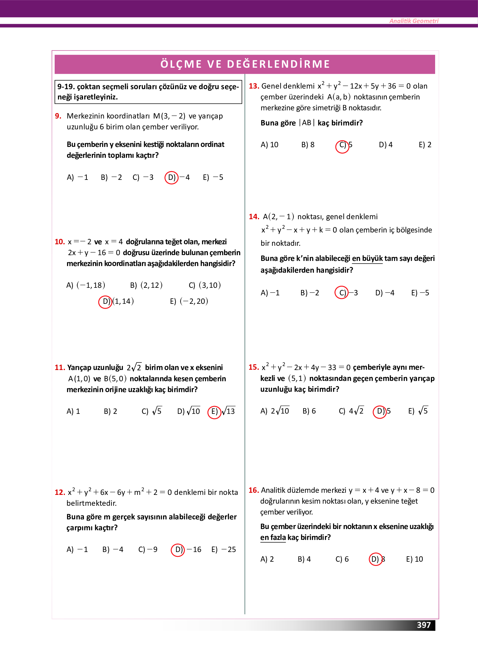 12. Sınıf Meb Yayınları Fen Lisesi Matematik Ders Kitabı Sayfa 397 Cevapları