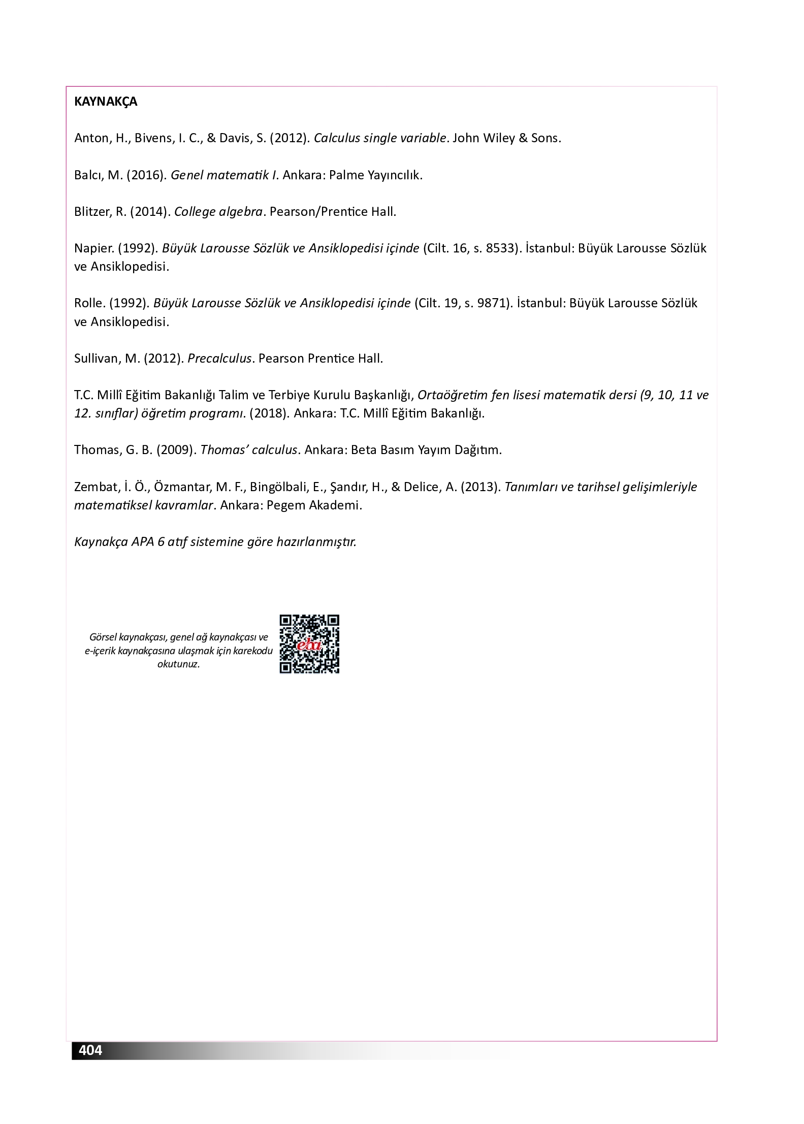 12. Sınıf Meb Yayınları Fen Lisesi Matematik Ders Kitabı Sayfa 404 Cevapları 12. Sınıf Meb Yayınları Fen Lisesi Matematik Ders Kitabı Sayfa 404 Cevapları