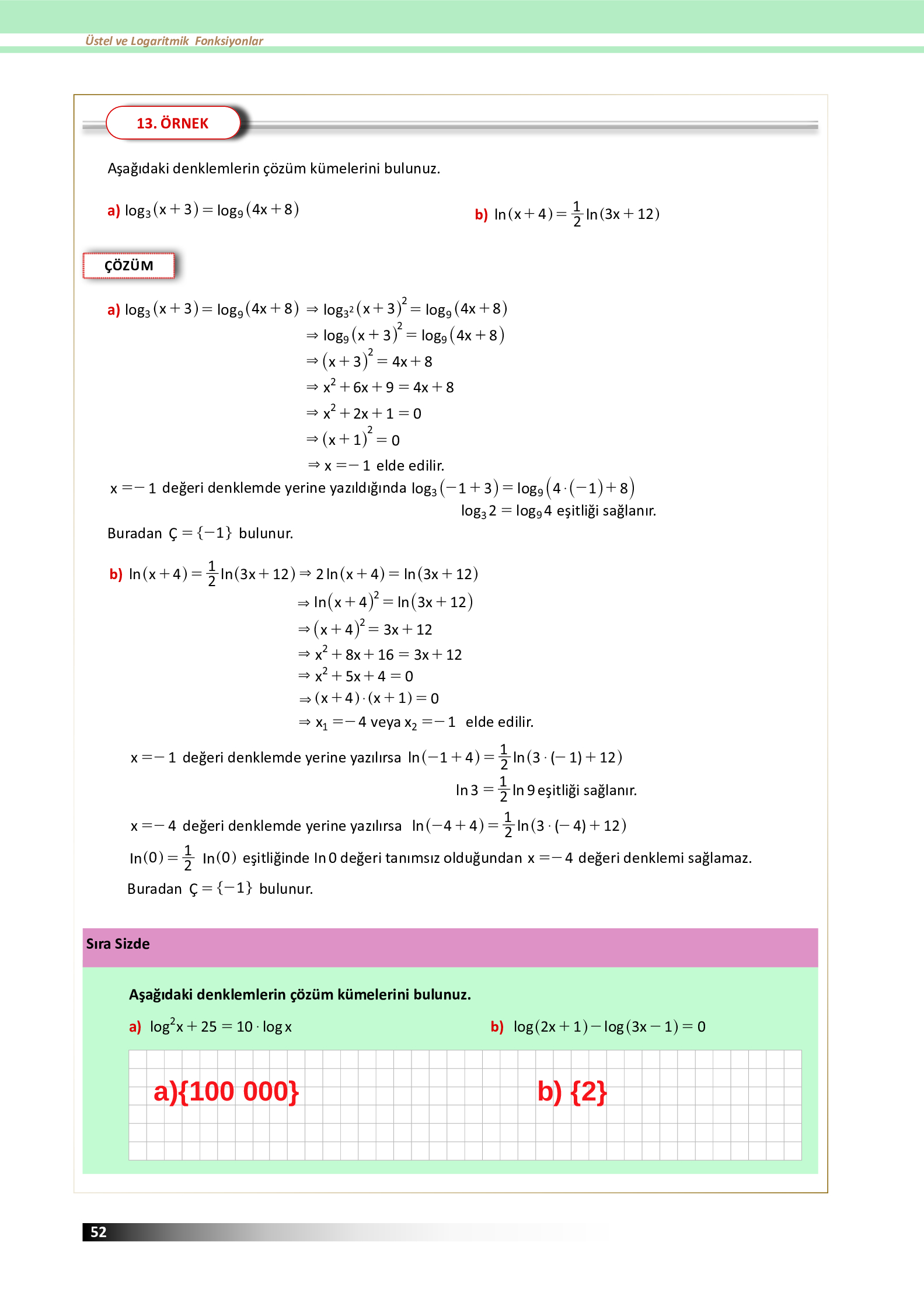 12. Sınıf Meb Yayınları Fen Lisesi Matematik Ders Kitabı Sayfa 52 Cevapları