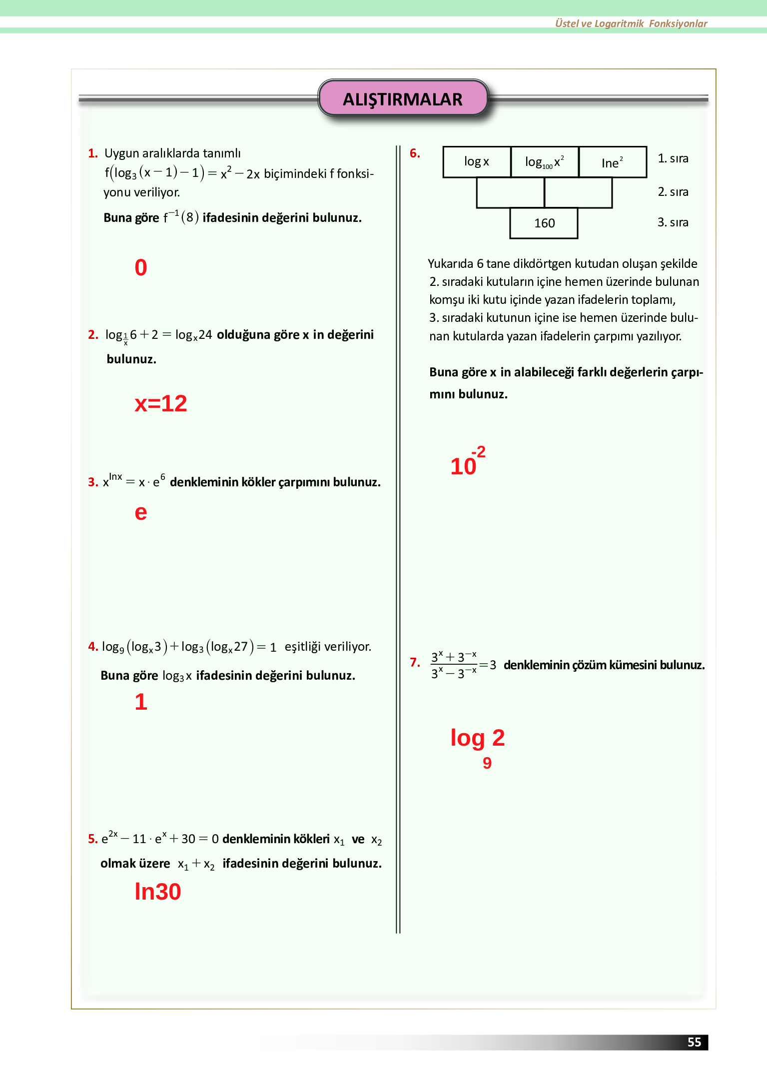 12. Sınıf Meb Yayınları Fen Lisesi Matematik Ders Kitabı Sayfa 55 Cevapları