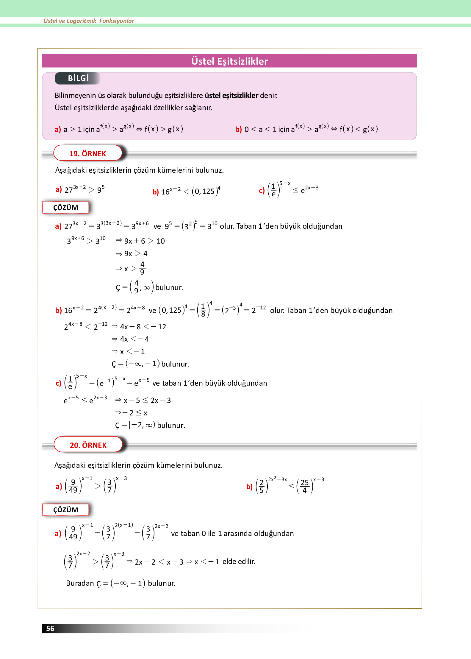 12. Sınıf Meb Yayınları Fen Lisesi Matematik Ders Kitabı Sayfa 56 Cevapları