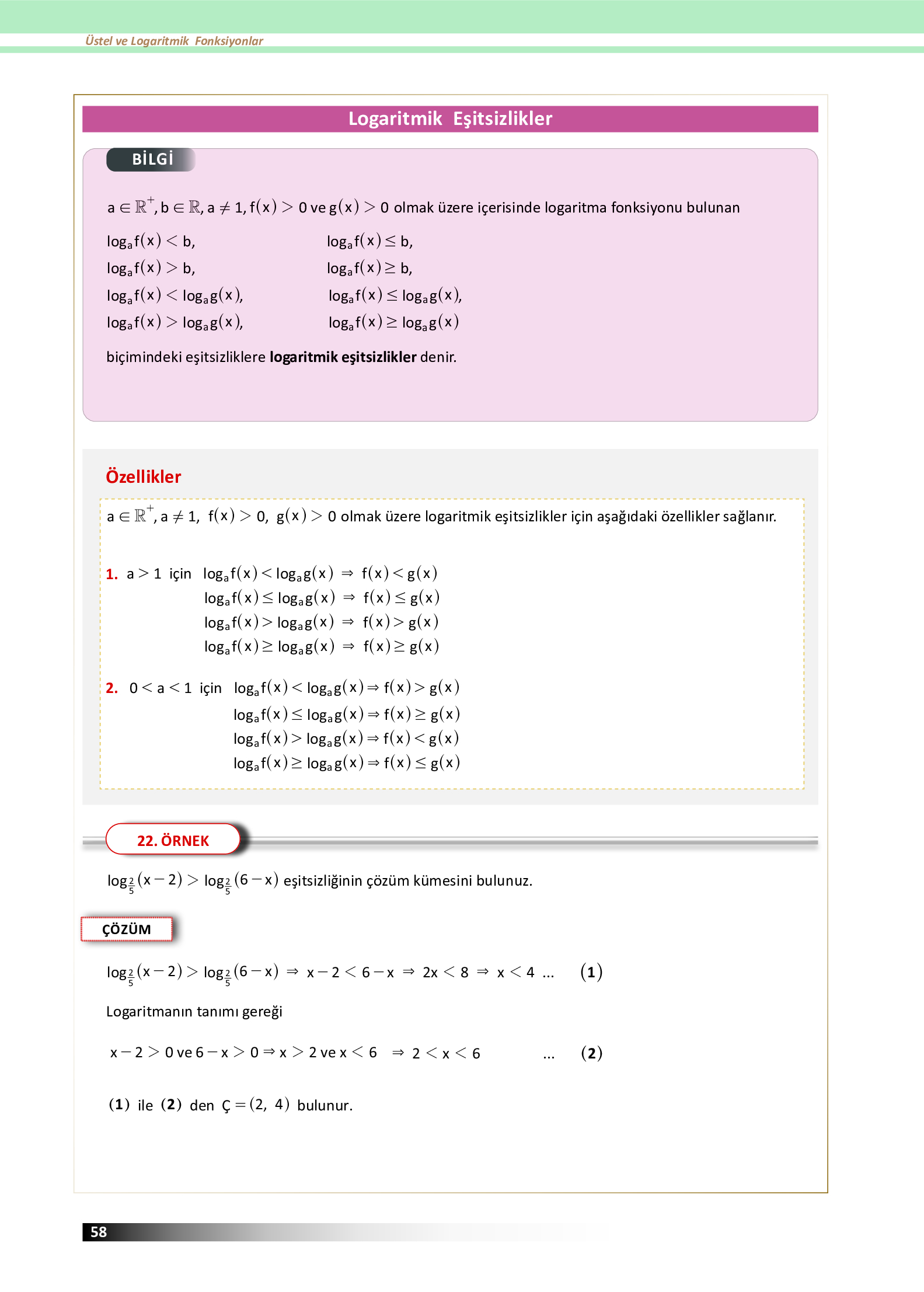 12. Sınıf Meb Yayınları Fen Lisesi Matematik Ders Kitabı Sayfa 58 Cevapları