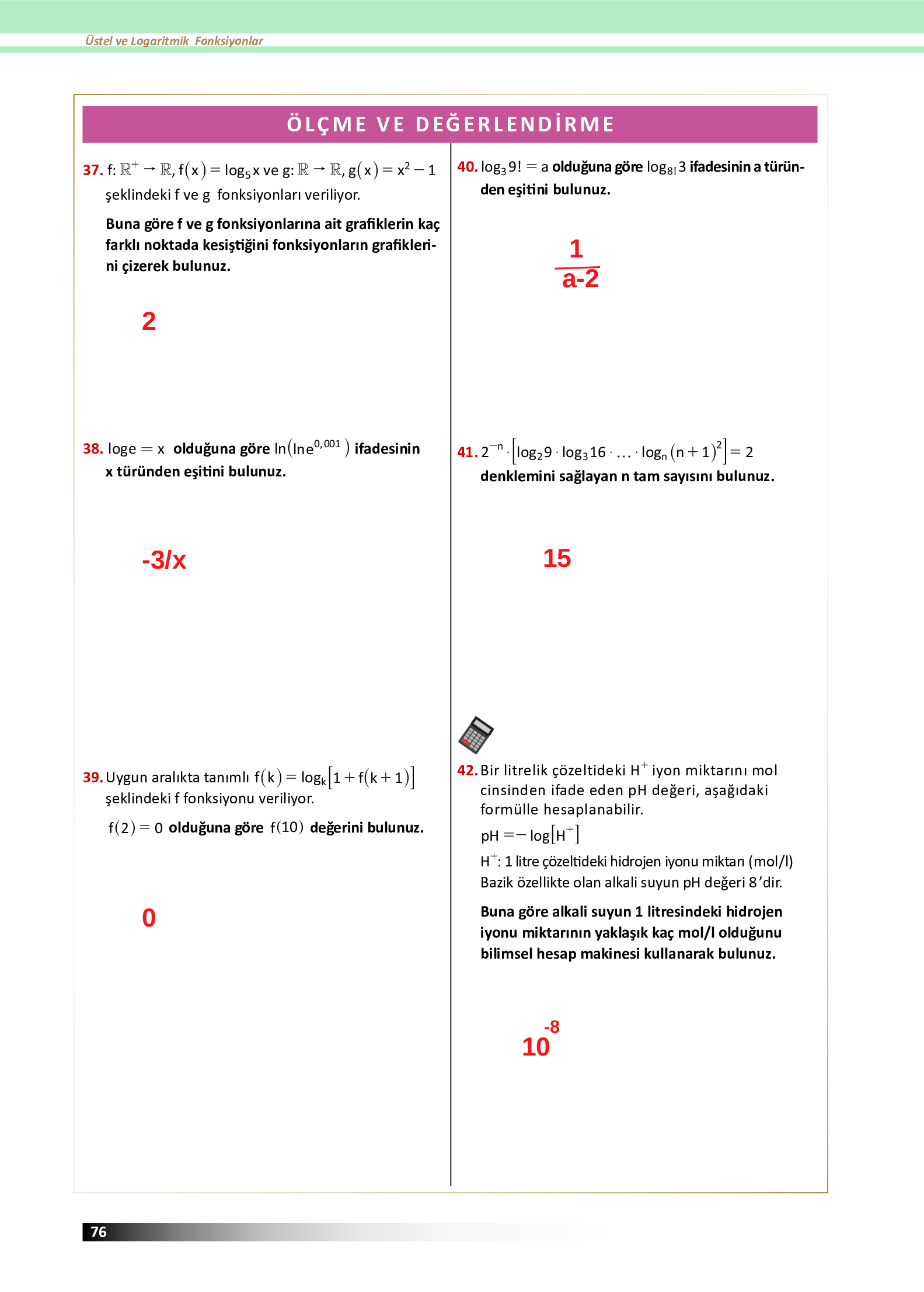 12. Sınıf Meb Yayınları Fen Lisesi Matematik Ders Kitabı Sayfa 76 Cevapları