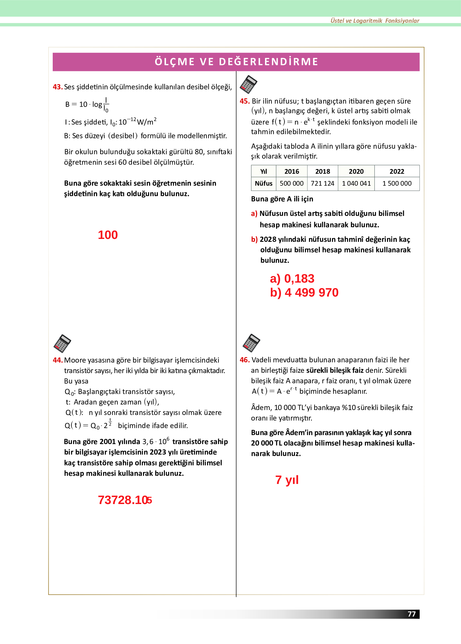 12. Sınıf Meb Yayınları Fen Lisesi Matematik Ders Kitabı Sayfa 77 Cevapları
