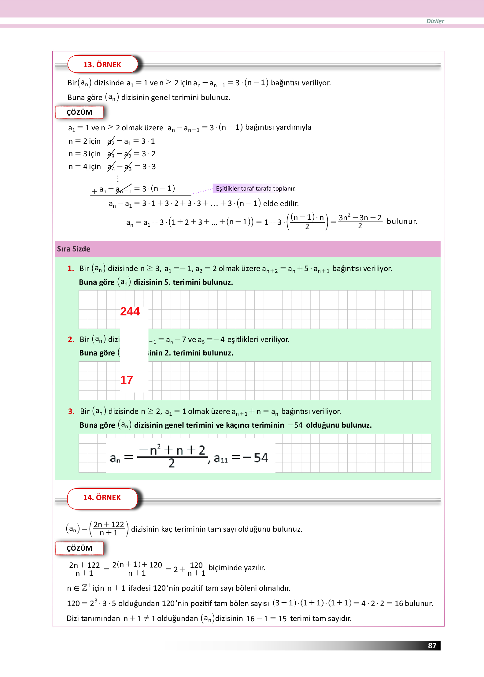 12. Sınıf Meb Yayınları Fen Lisesi Matematik Ders Kitabı Sayfa 87 Cevapları