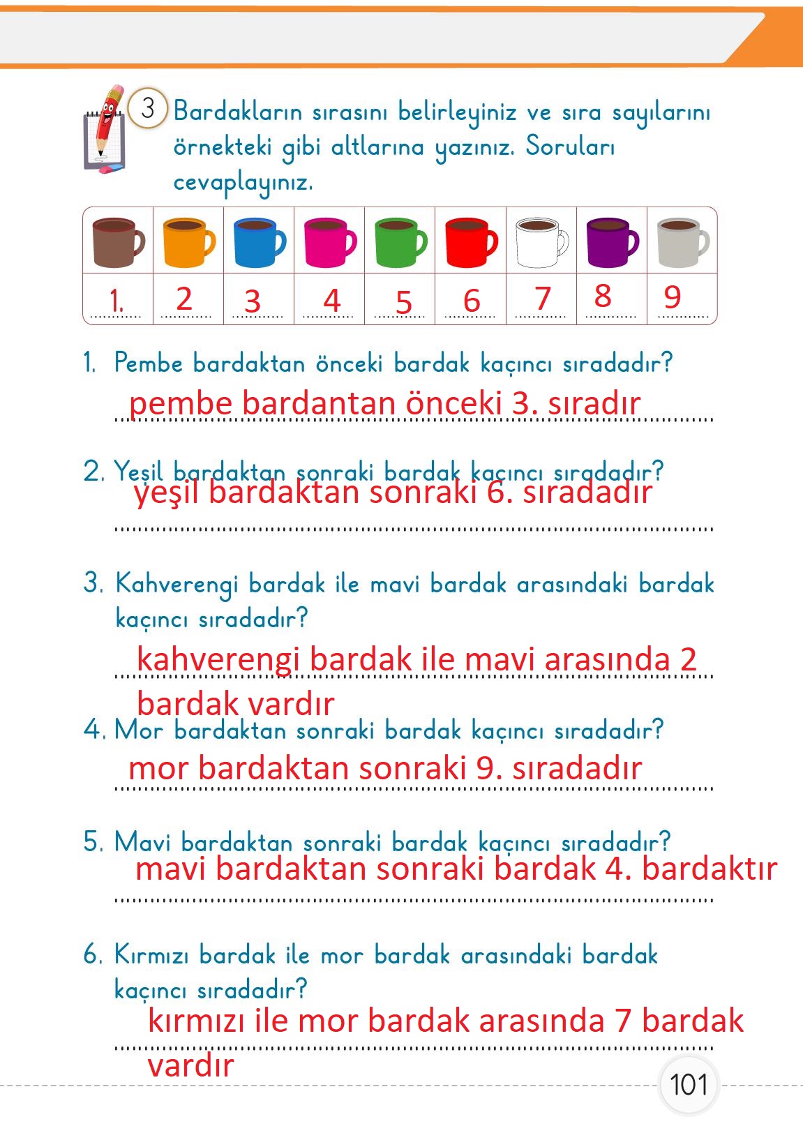 1. Sınıf Meb Yayınları Matematik Ders Kitabı 1. Kitap Sayfa 101 Cevapları