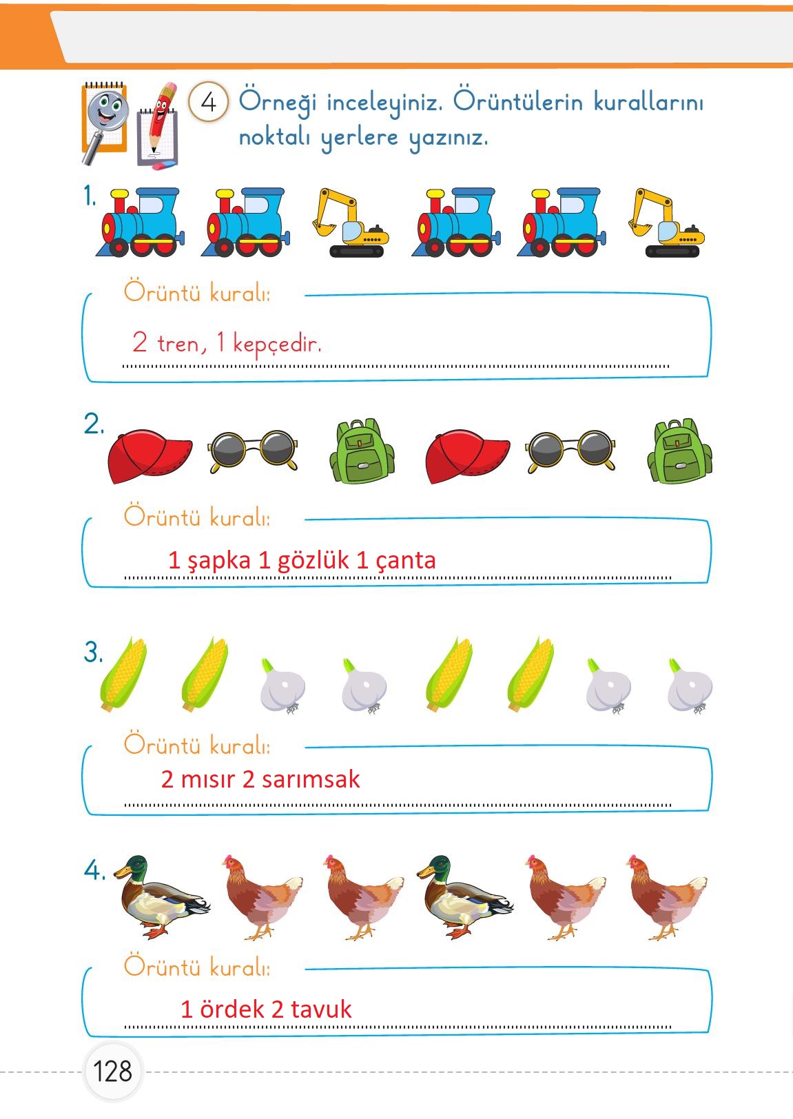 1. Sınıf Meb Yayınları Matematik Ders Kitabı 1. Kitap Sayfa 128 Cevapları