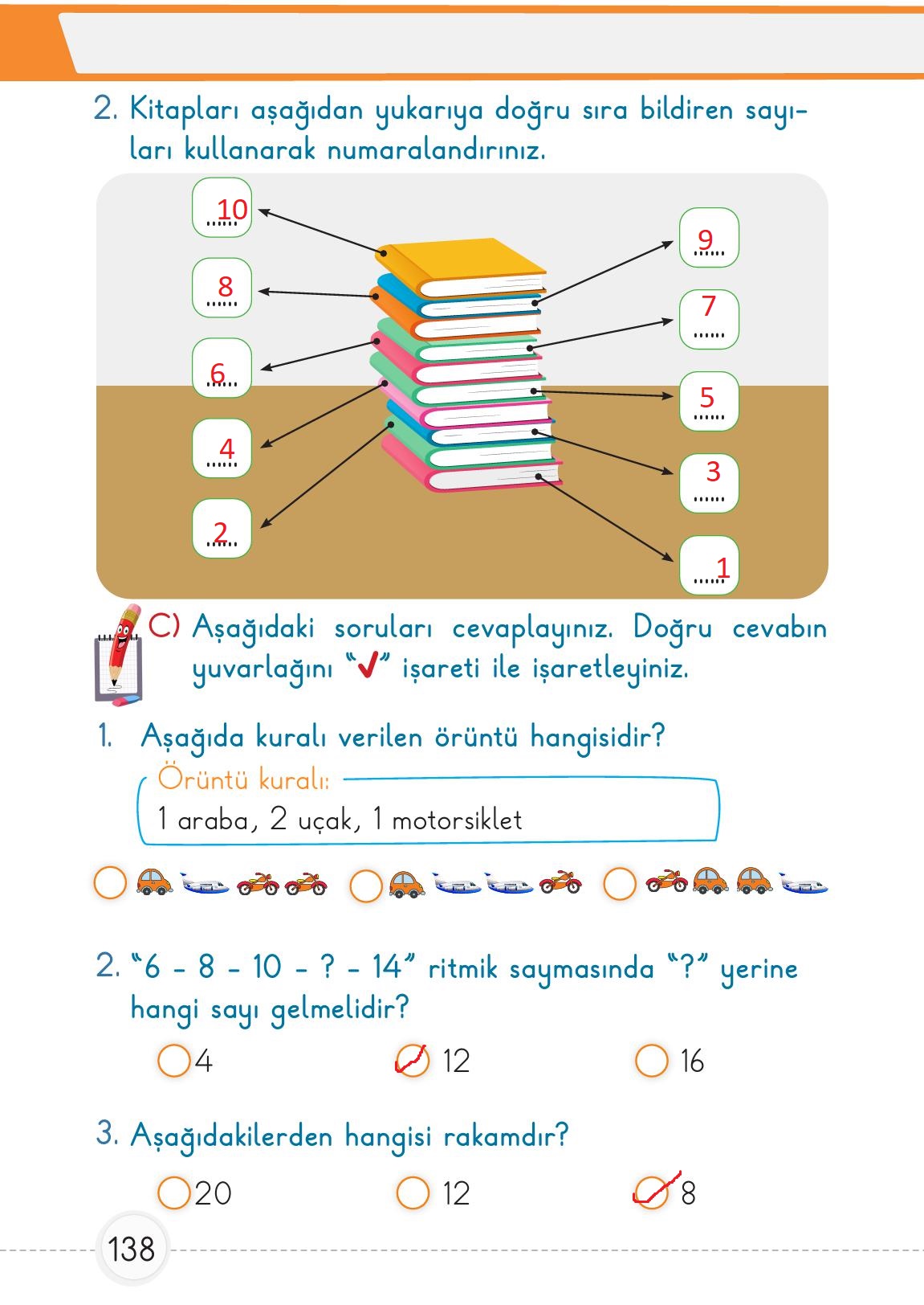 1. Sınıf Meb Yayınları Matematik Ders Kitabı 1. Kitap Sayfa 138 Cevapları