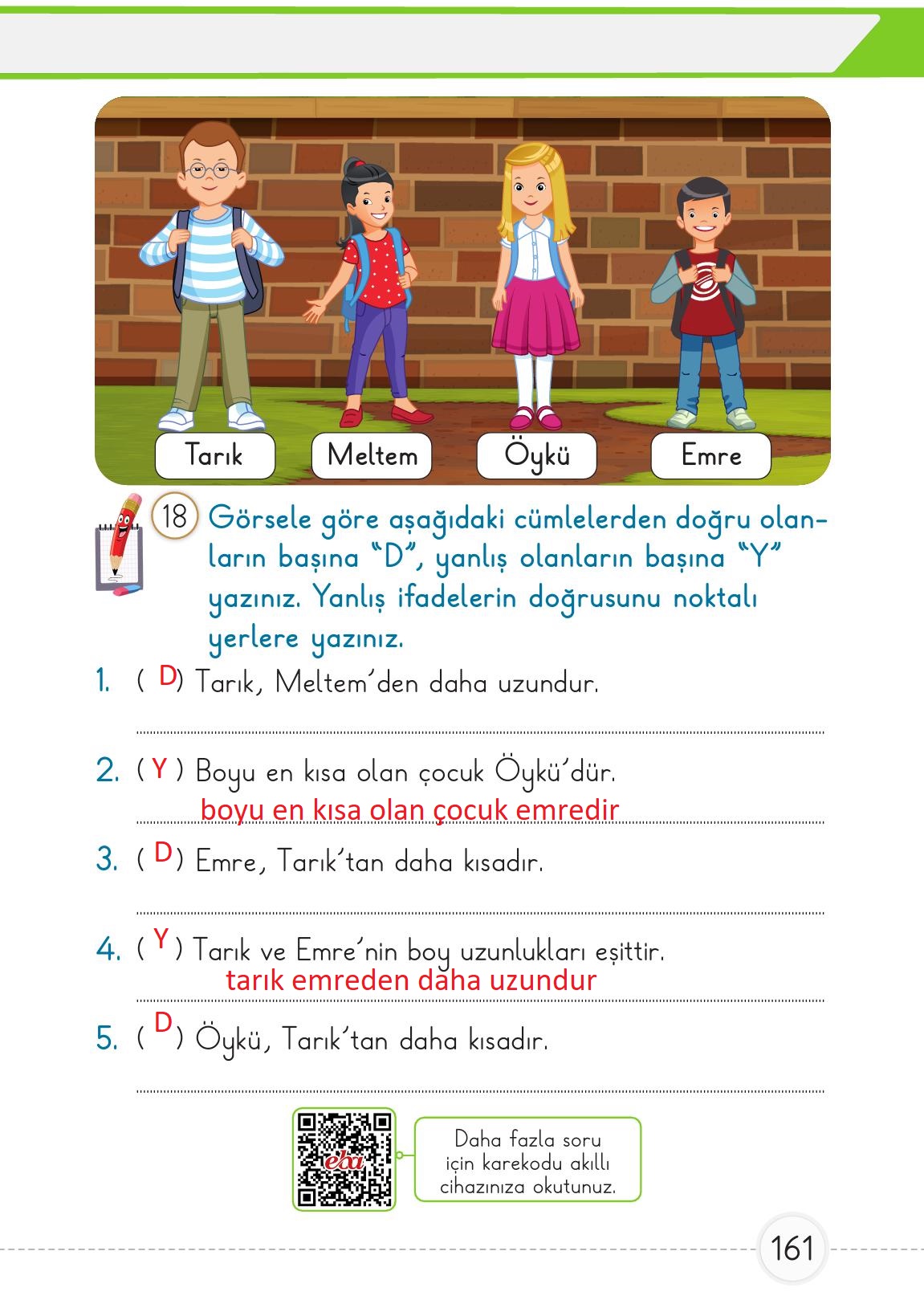 1. Sınıf Meb Yayınları Matematik Ders Kitabı 1. Kitap Sayfa 161 Cevapları