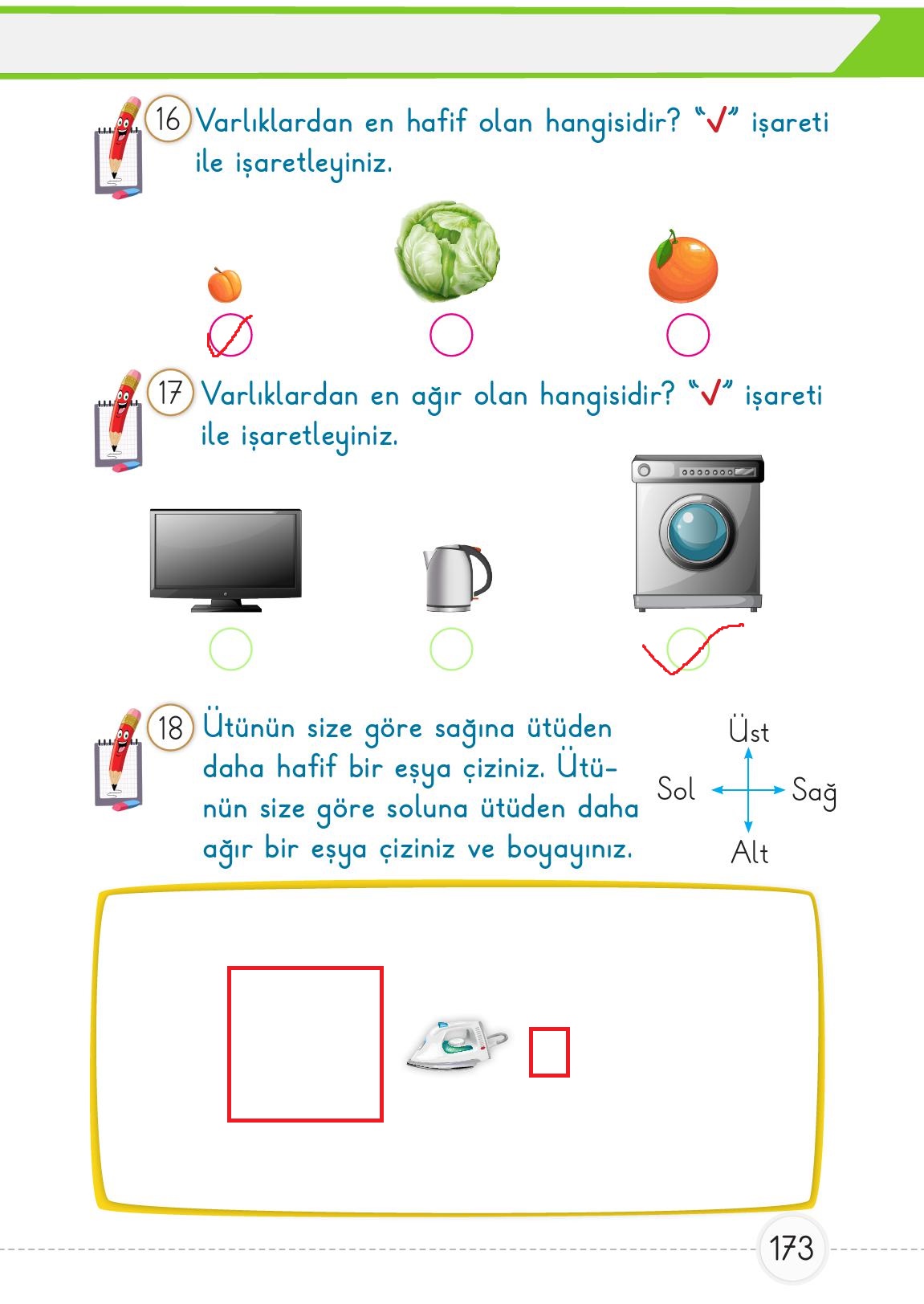 1. Sınıf Meb Yayınları Matematik Ders Kitabı 1. Kitap Sayfa 173 Cevapları
