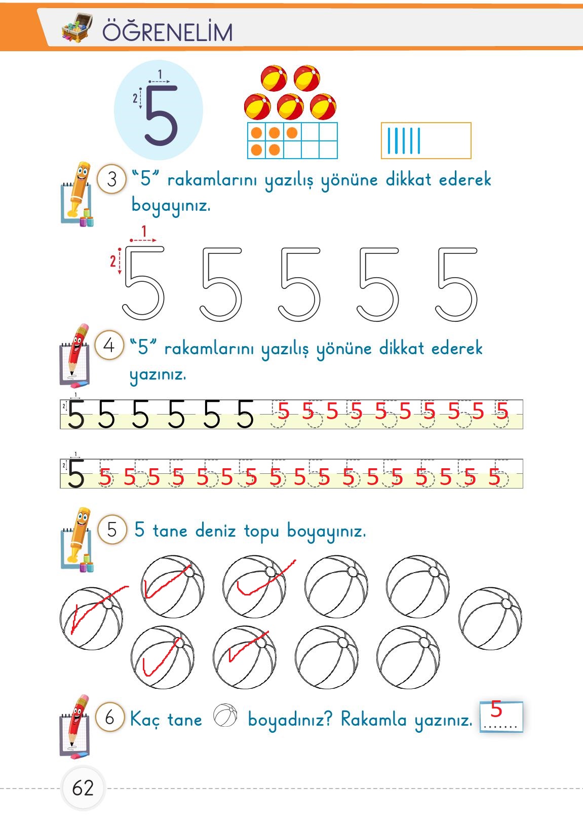 1. Sınıf Meb Yayınları Matematik Ders Kitabı 1. Kitap Sayfa 62 Cevapları