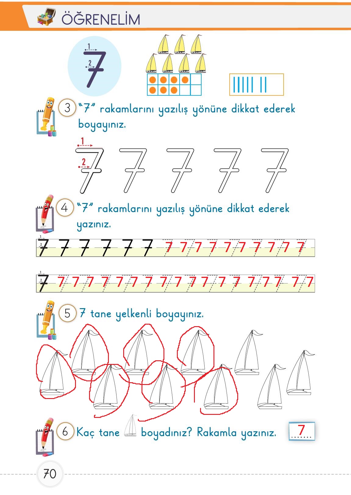 1. Sınıf Meb Yayınları Matematik Ders Kitabı 1. Kitap Sayfa 70 Cevapları