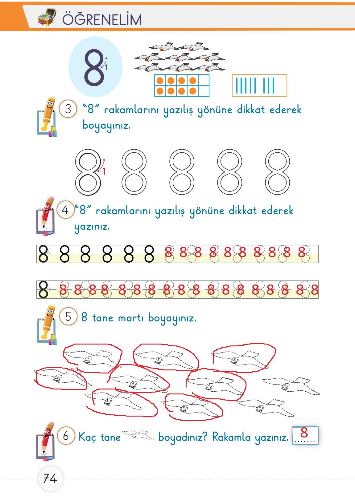 1. Sınıf Meb Yayınları Matematik Ders Kitabı 1. Kitap Sayfa 74 Cevapları