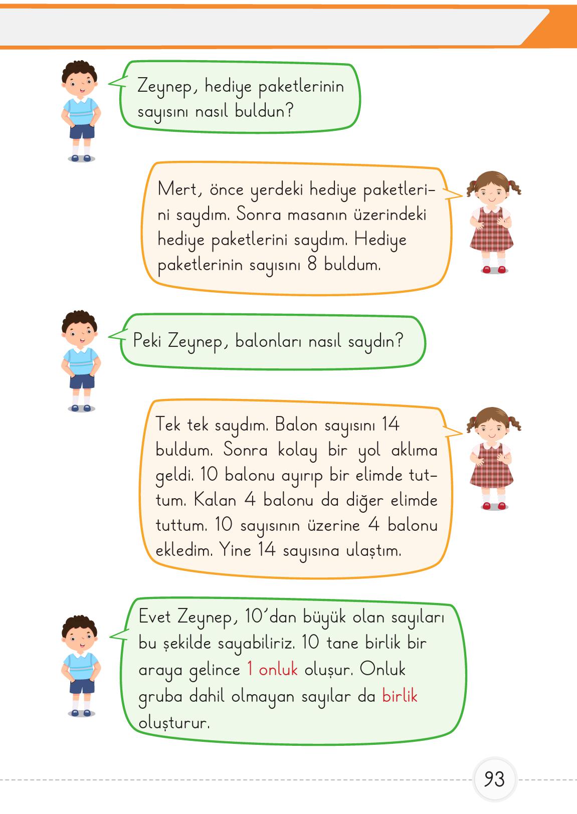1. Sınıf Meb Yayınları Matematik Ders Kitabı 1. Kitap Sayfa 93 Cevapları
