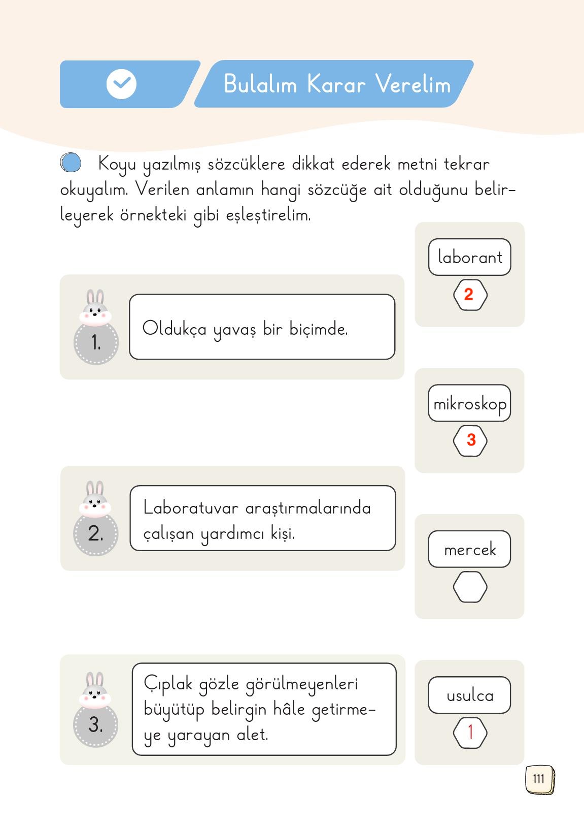1. Sınıf Meb Yayınları Türkçe Ders Kitabı 1. Kitap Sayfa 111 Cevapları
