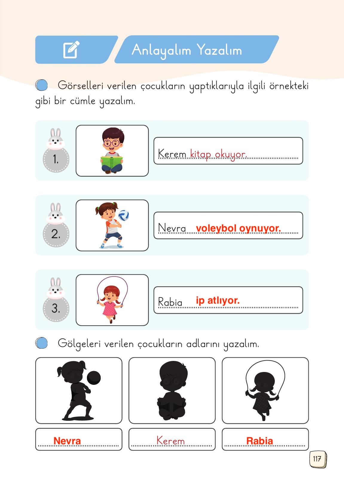 1. Sınıf Meb Yayınları Türkçe Ders Kitabı 1. Kitap Sayfa 117 Cevapları