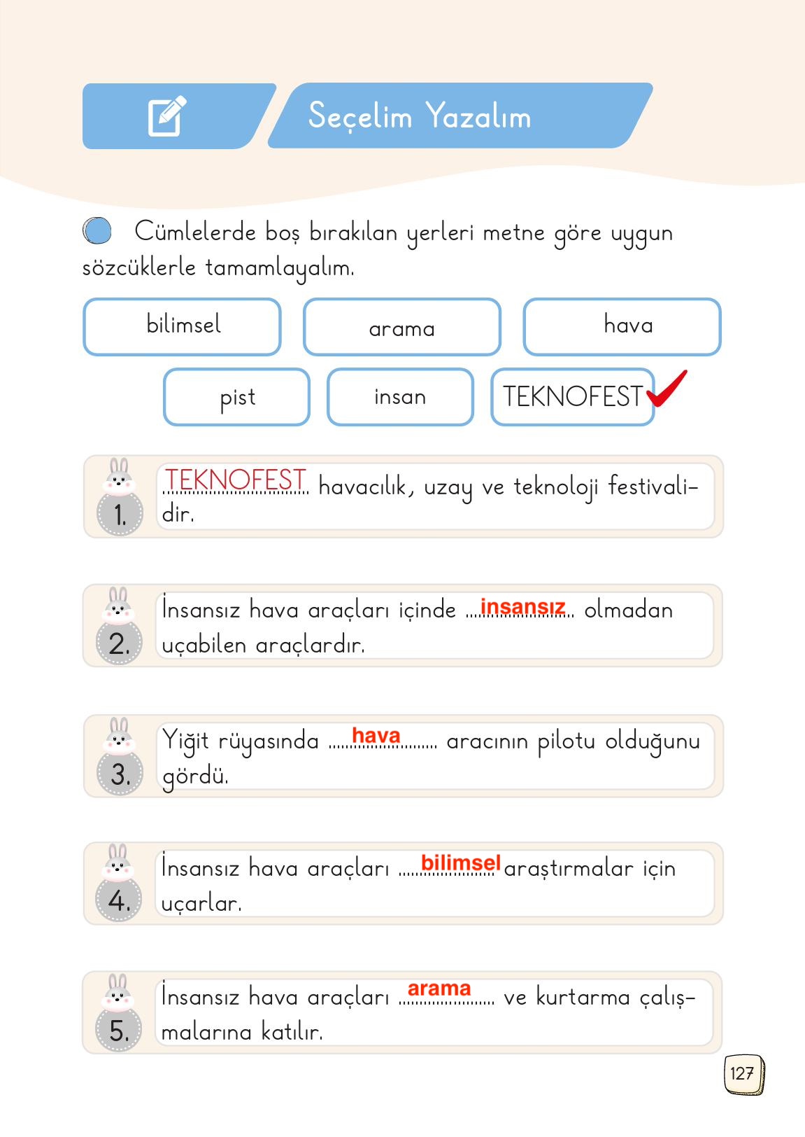 1. Sınıf Meb Yayınları Türkçe Ders Kitabı 1. Kitap Sayfa 127 Cevapları
