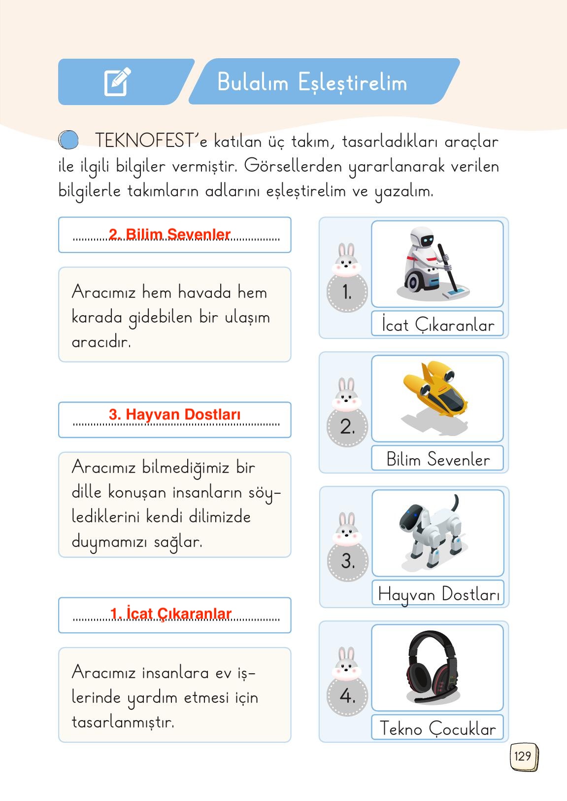1. Sınıf Meb Yayınları Türkçe Ders Kitabı 1. Kitap Sayfa 129 Cevapları