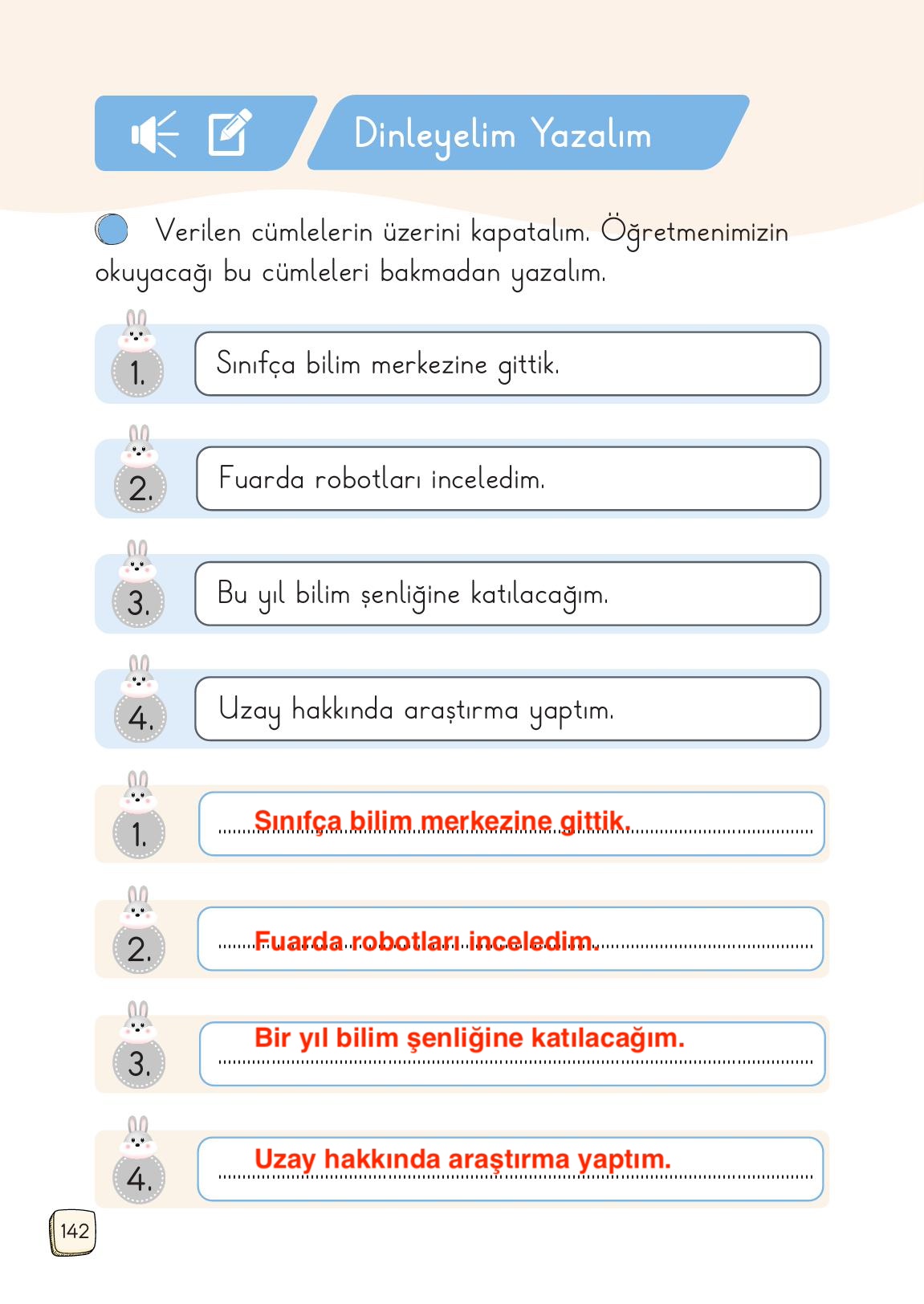 1. Sınıf Meb Yayınları Türkçe Ders Kitabı 1. Kitap Sayfa 142 Cevapları