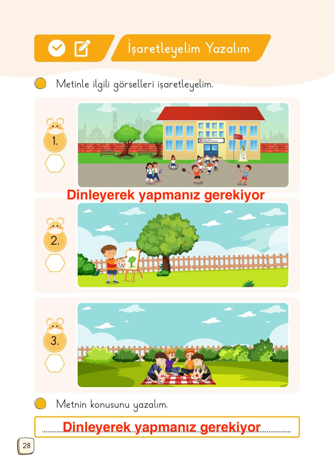 1. Sınıf Meb Yayınları Türkçe Ders Kitabı 1. Kitap Sayfa 28 Cevapları