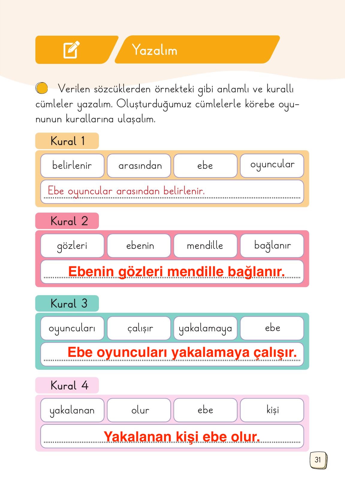 1. Sınıf Meb Yayınları Türkçe Ders Kitabı 1. Kitap Sayfa 31 Cevapları 1. Sınıf Meb Yayınları Türkçe Ders Kitabı 1. Kitap Sayfa 31 Cevapları