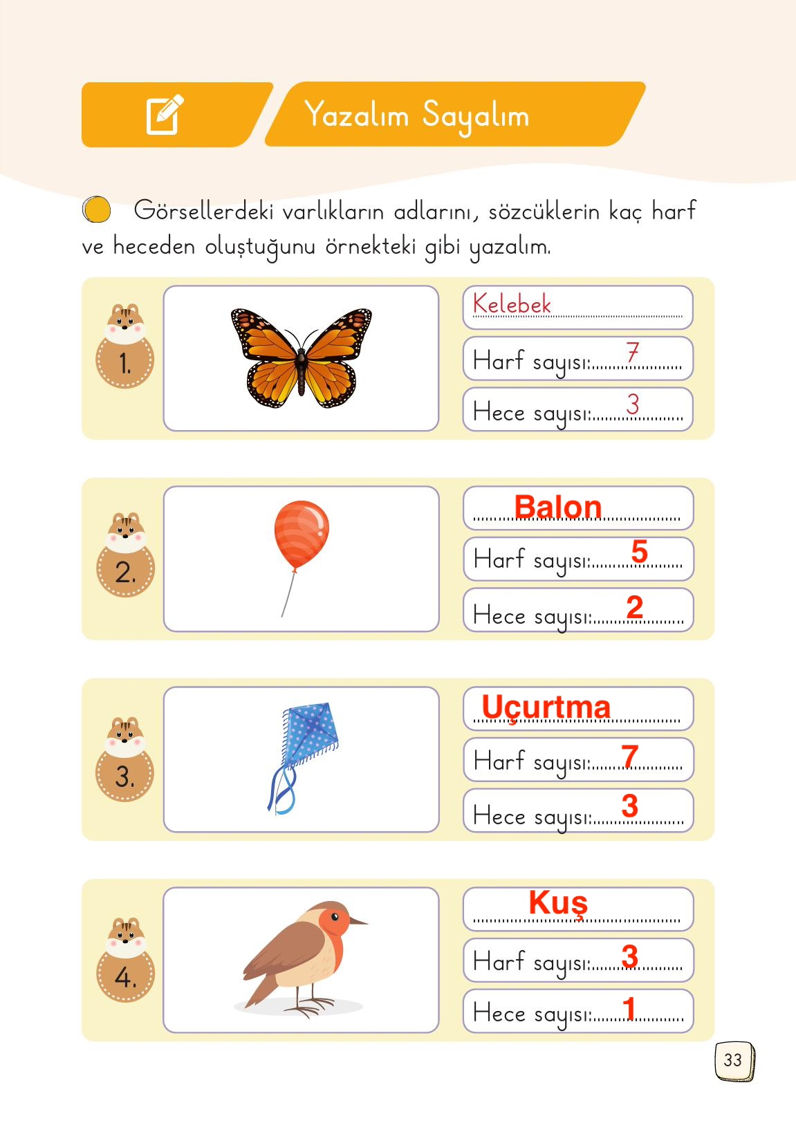 1. Sınıf Meb Yayınları Türkçe Ders Kitabı 1. Kitap Sayfa 33 Cevapları