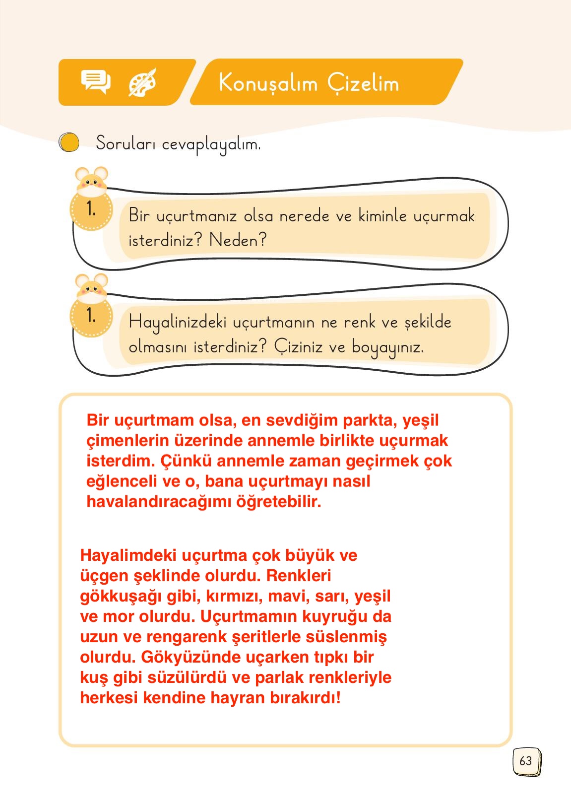 1. Sınıf Meb Yayınları Türkçe Ders Kitabı 1. Kitap Sayfa 63 Cevapları