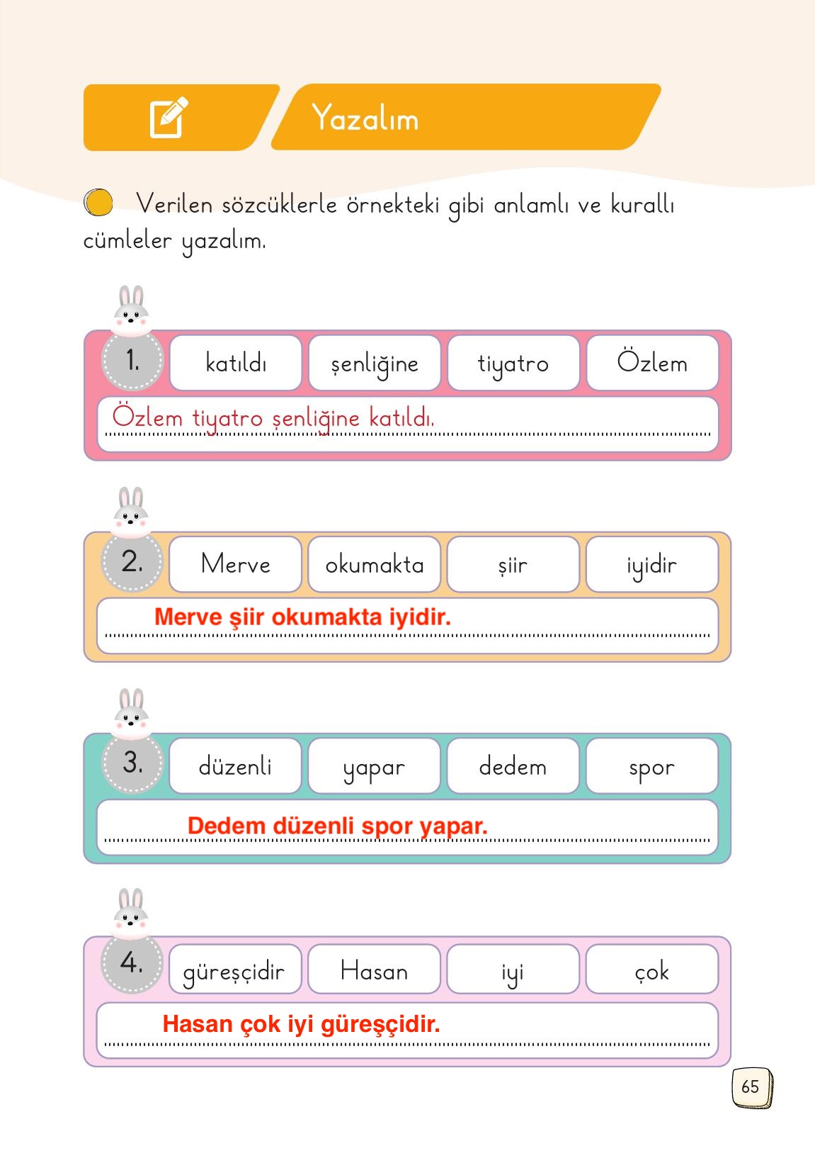 1. Sınıf Meb Yayınları Türkçe Ders Kitabı 1. Kitap Sayfa 65 Cevapları