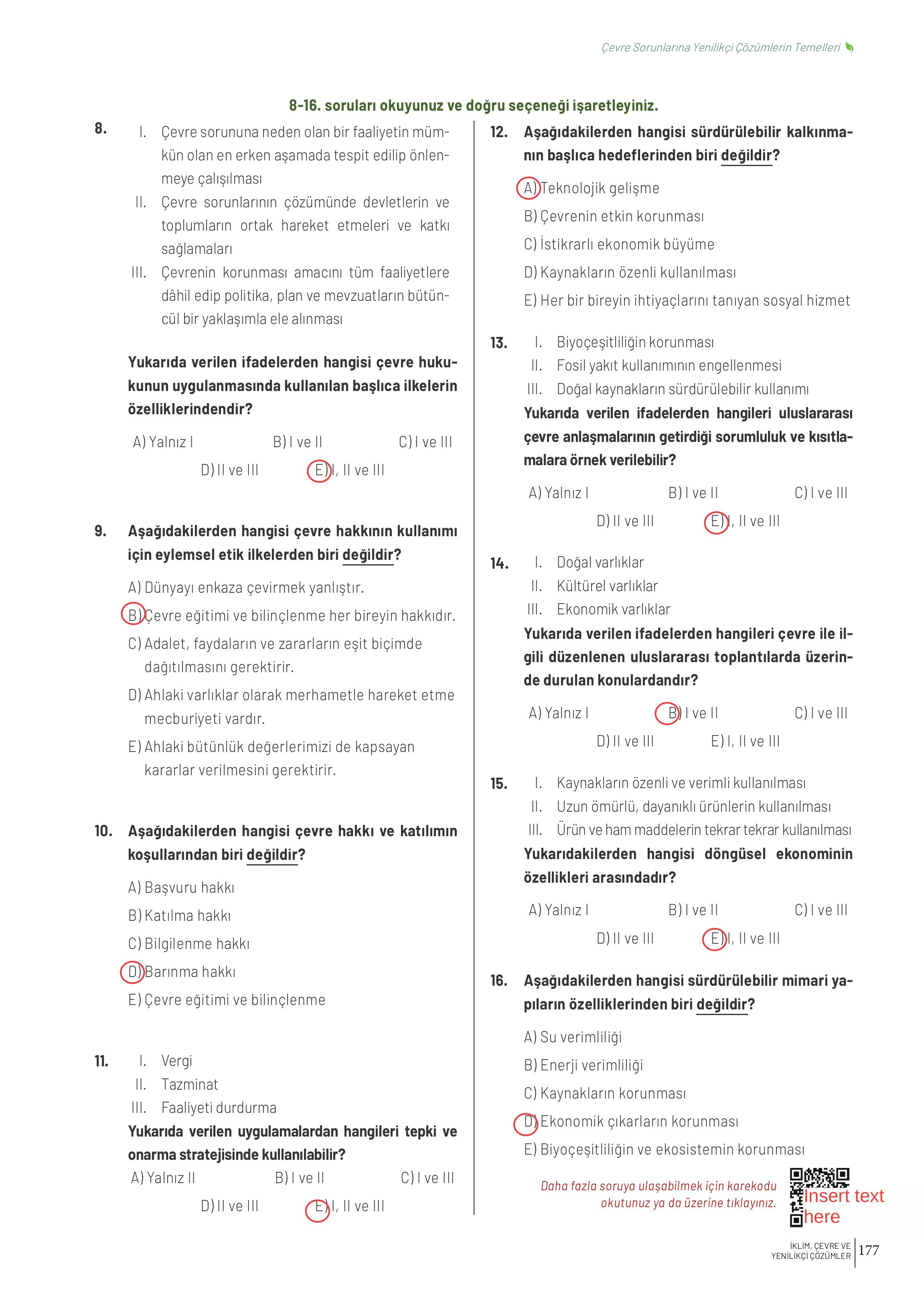 10-11-12. Sınıf Meb Yayınları İklim Çevre Ve Yenilikçi Çözümler Ders Kitabı Sayfa 177 Cevapları
