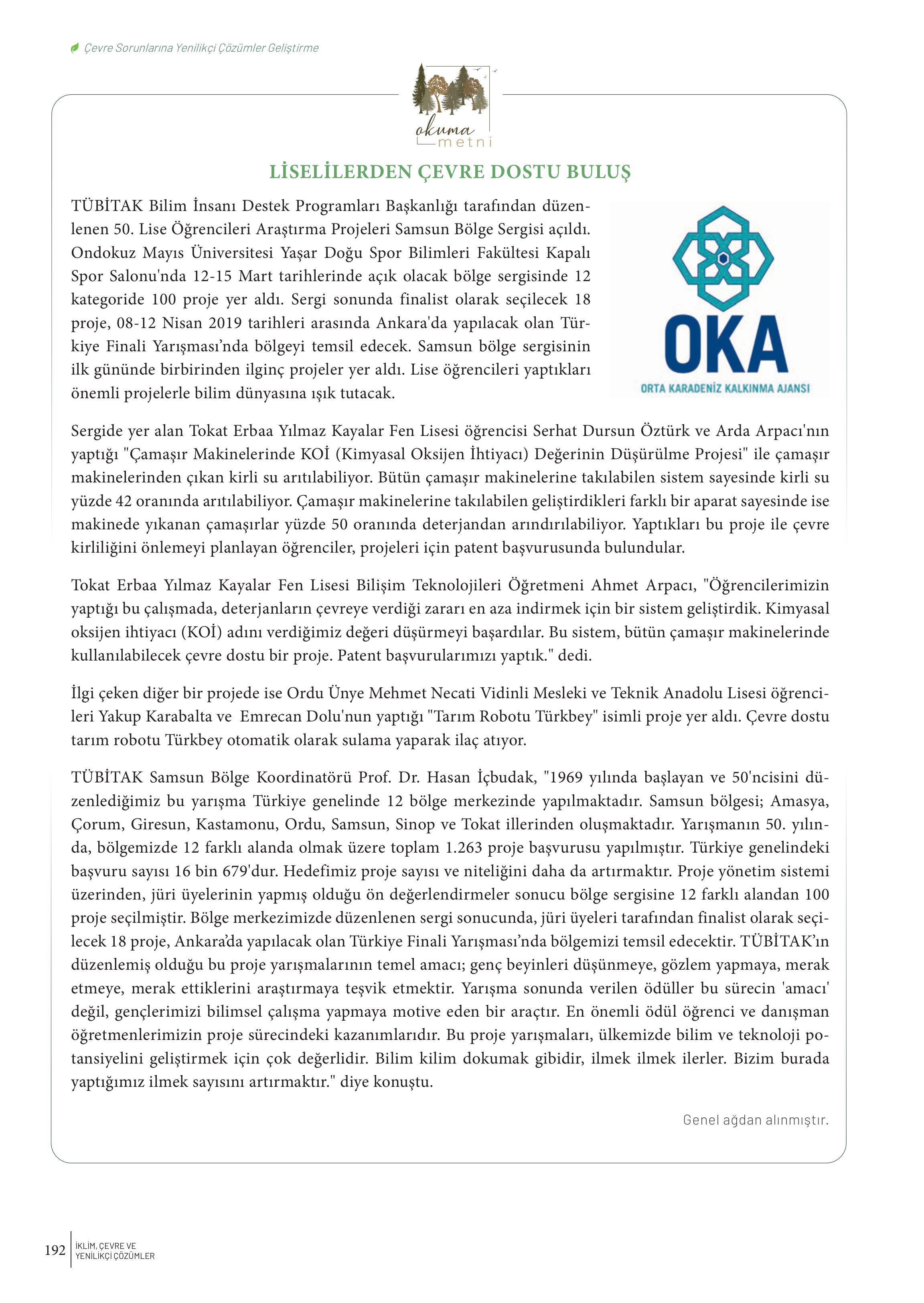 10-11-12. Sınıf Meb Yayınları İklim Çevre Ve Yenilikçi Çözümler Ders Kitabı Sayfa 192 Cevapları