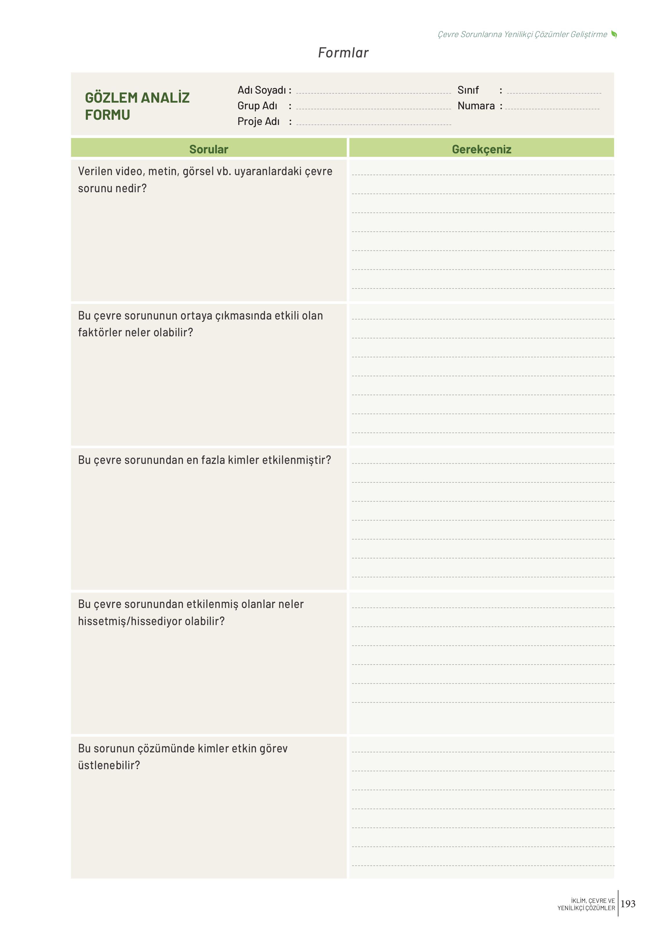 10-11-12. Sınıf Meb Yayınları İklim Çevre Ve Yenilikçi Çözümler Ders Kitabı Sayfa 193 Cevapları
